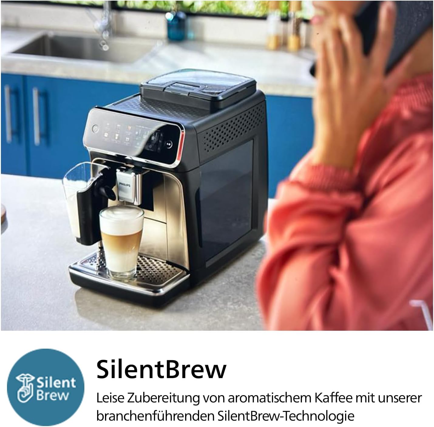 Philips 2300 Serie Vollautomatische Espressomaschine - 4 Getränke, modernes Farb-Touchscreen-Display, LatteGo-Milchsystem, SilentBrew, Keramikmahlwerk, AquaClean-Filter. Weißes Chrom (EP2333/40)