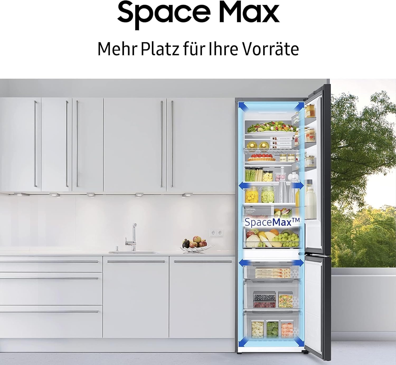 Samsung Kühl-Gefrier-Kombination, Kühlschrank mit Gefrierfach, 203 cm, 390 l Gesamtvolumen, 114 l Gefrierteil, AI Energy Mode, Edelstahl-Look, RL38C600CSA/EG