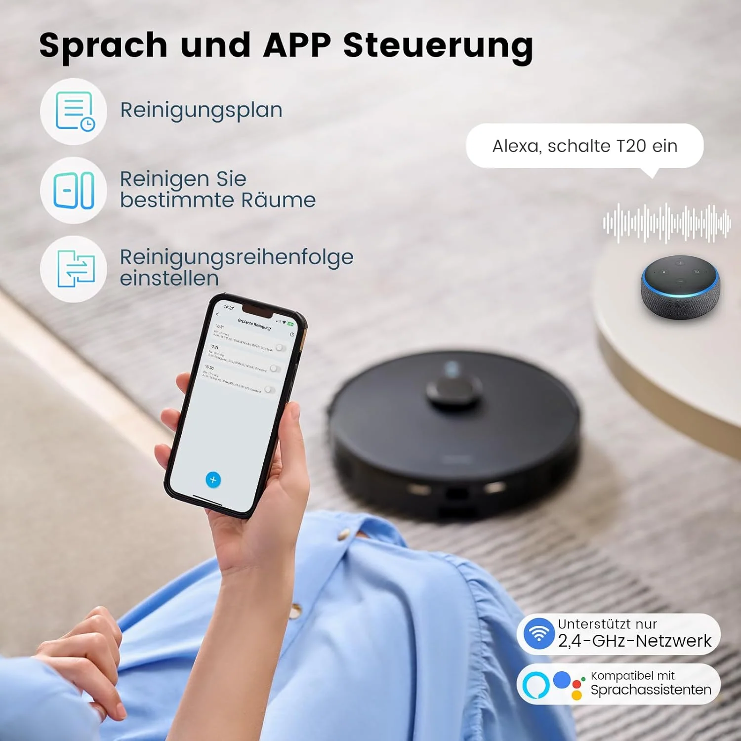 AIRROBO T20+ Saugroboter mit Wischfunktion, 3.5L Staubsauger Roboter mit Absaugstation, 180Min Laufzeit, LiDAR Navigation, Starke Saugkraft ideal für Teppich und Tierhaare, APP Steuerung