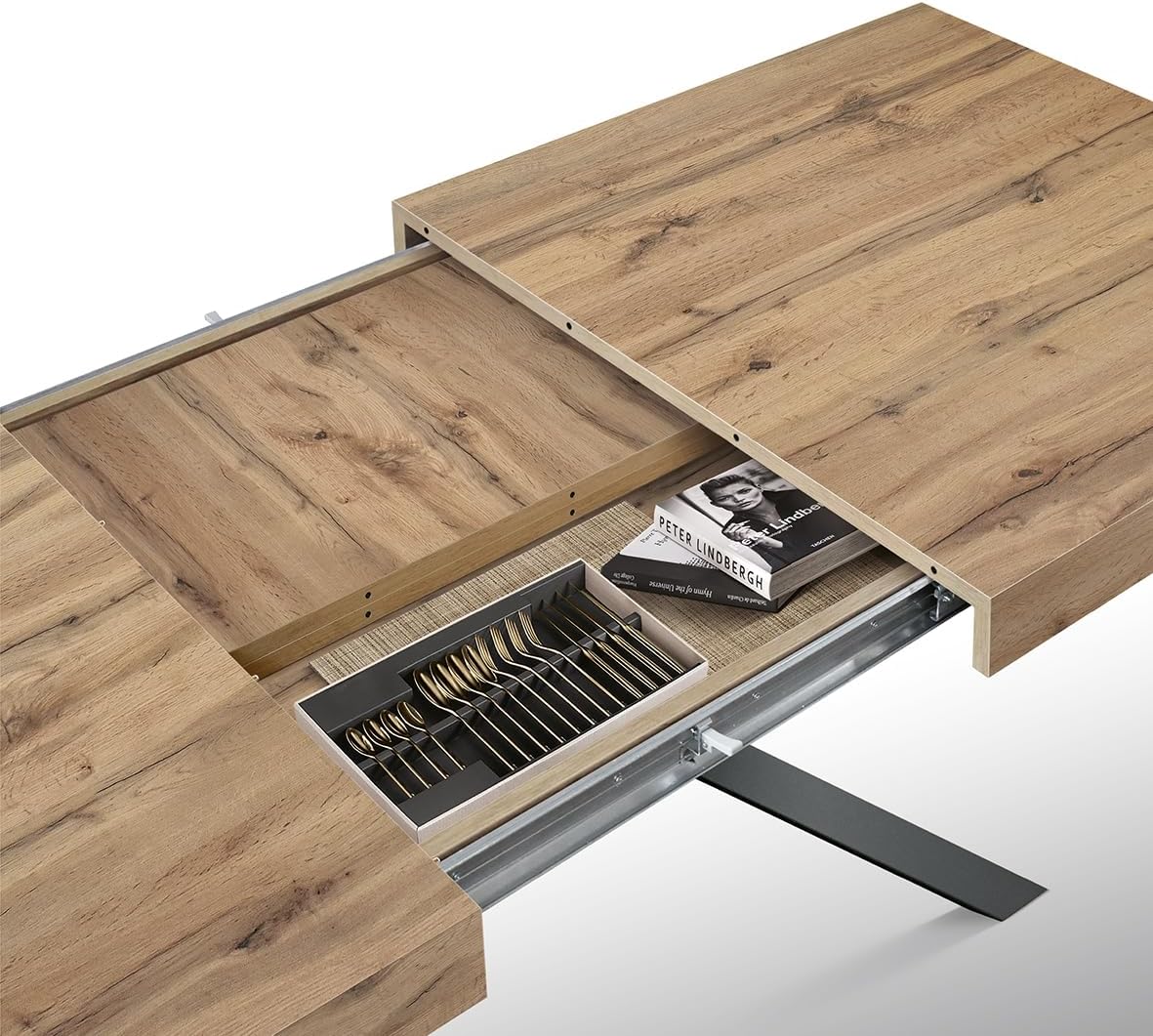 PAZZO DESIGN Tavolo Allungabile Noemi, Gambe Incrociate Family Nere, Made in Italy, Color Rovere rustico, 140 x 90 x 74 - Id_2262