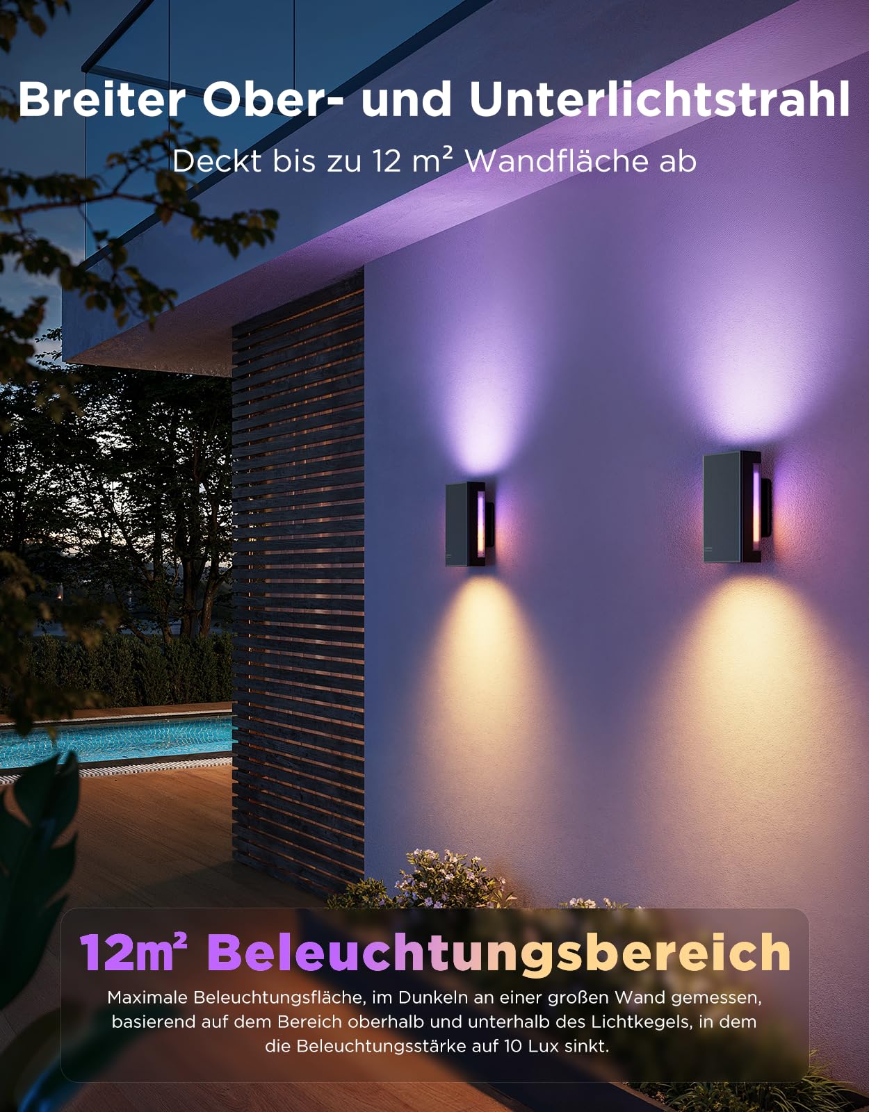 Außen-Wandleuchte UpDown RGBICWW 1400 lm 2700–6500 K IP66 360° Beleuchtung 64 Szenenmodi Matter Alexa Google Assistant 2 Stück