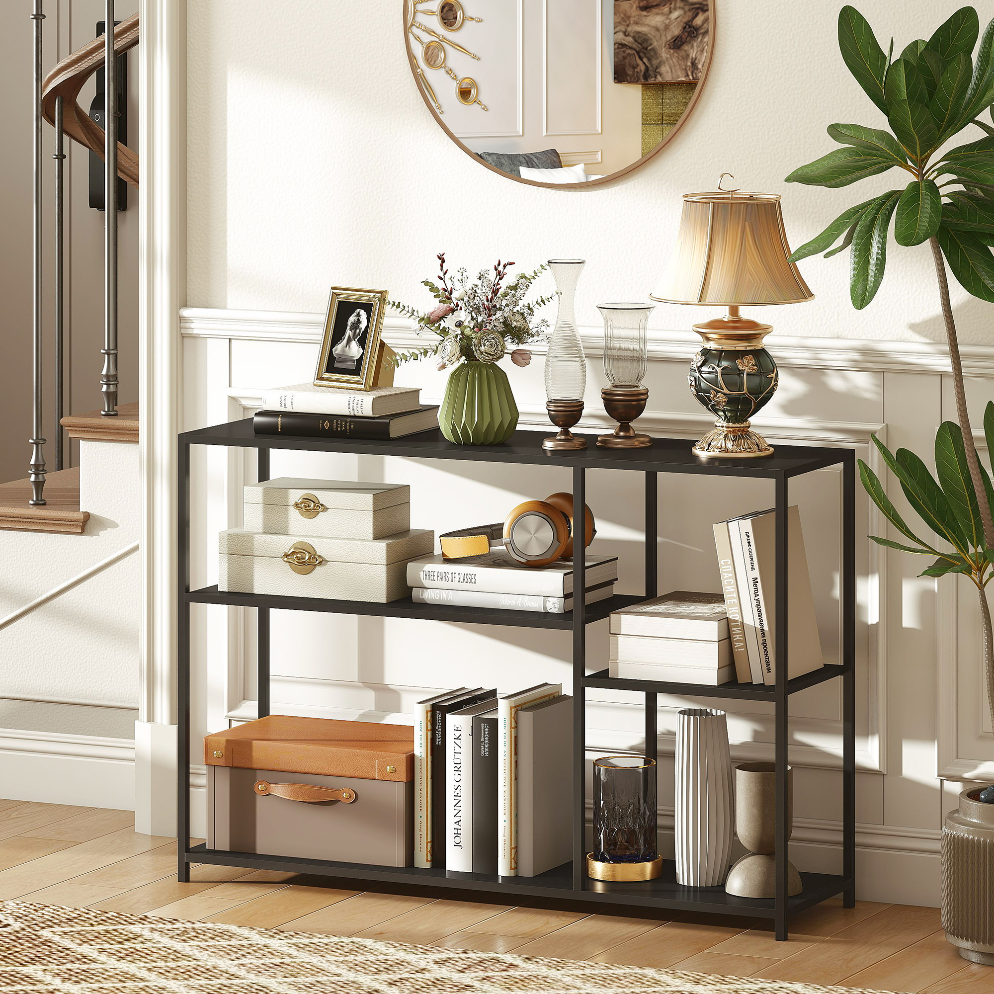 HOMCOM Konsolentisch, 4 Ebenen, Stahlrahmen, für Flur, Wohnzimmer, Schwarz