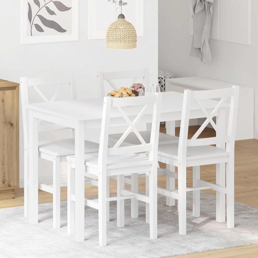 vidaXL Legno di Pino Set da Pranzo 5 pz Bianco Tavolo e Sedie Salotto Cucina