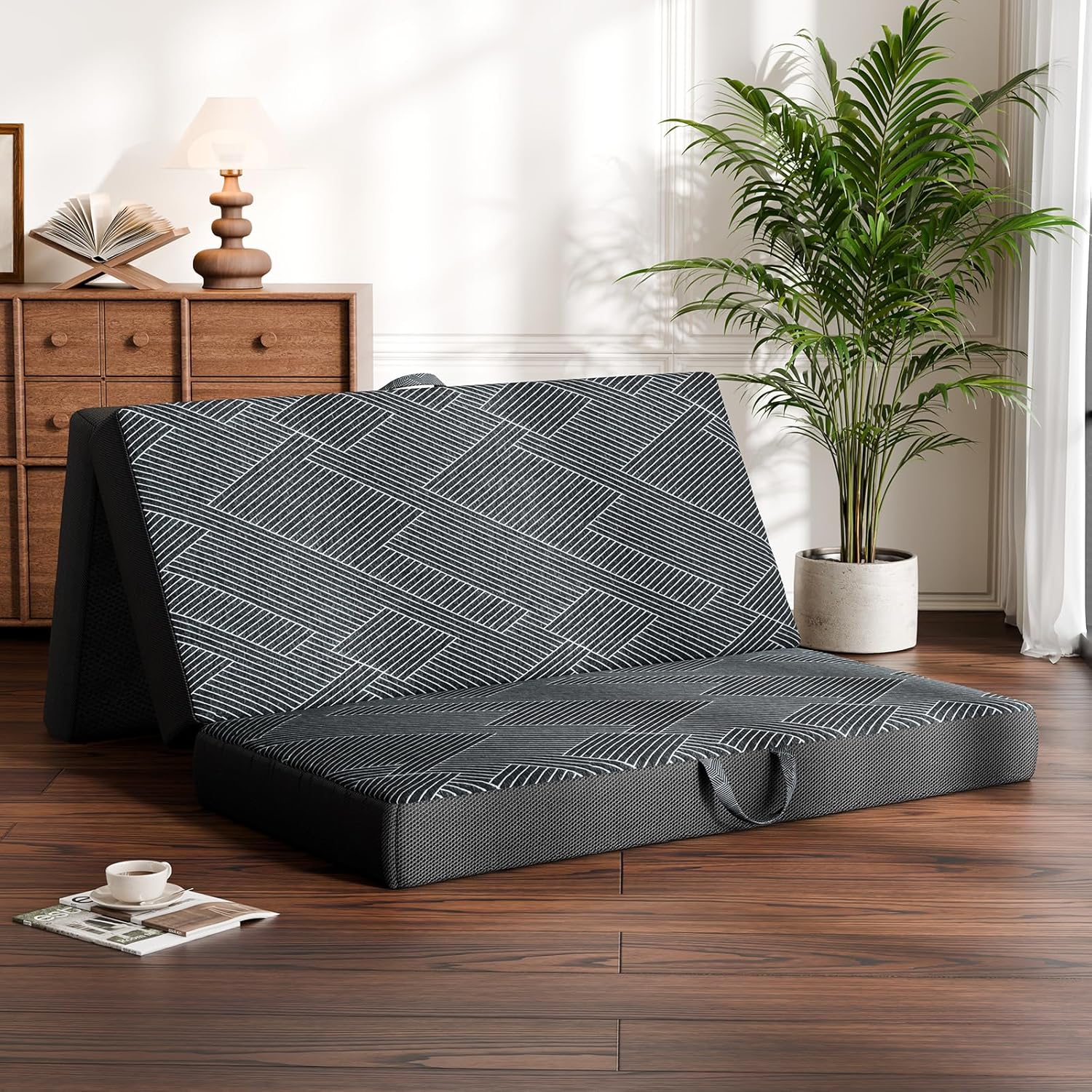 Tri Folding Mattress King Size - Foldable Mattress Trifold Memory Foam Mat with Washable Cover, Handle & Non-Slip Bottom Portable Foldable Floor Sofa Bed for Travel Camping Guest - 6 Inch, 80