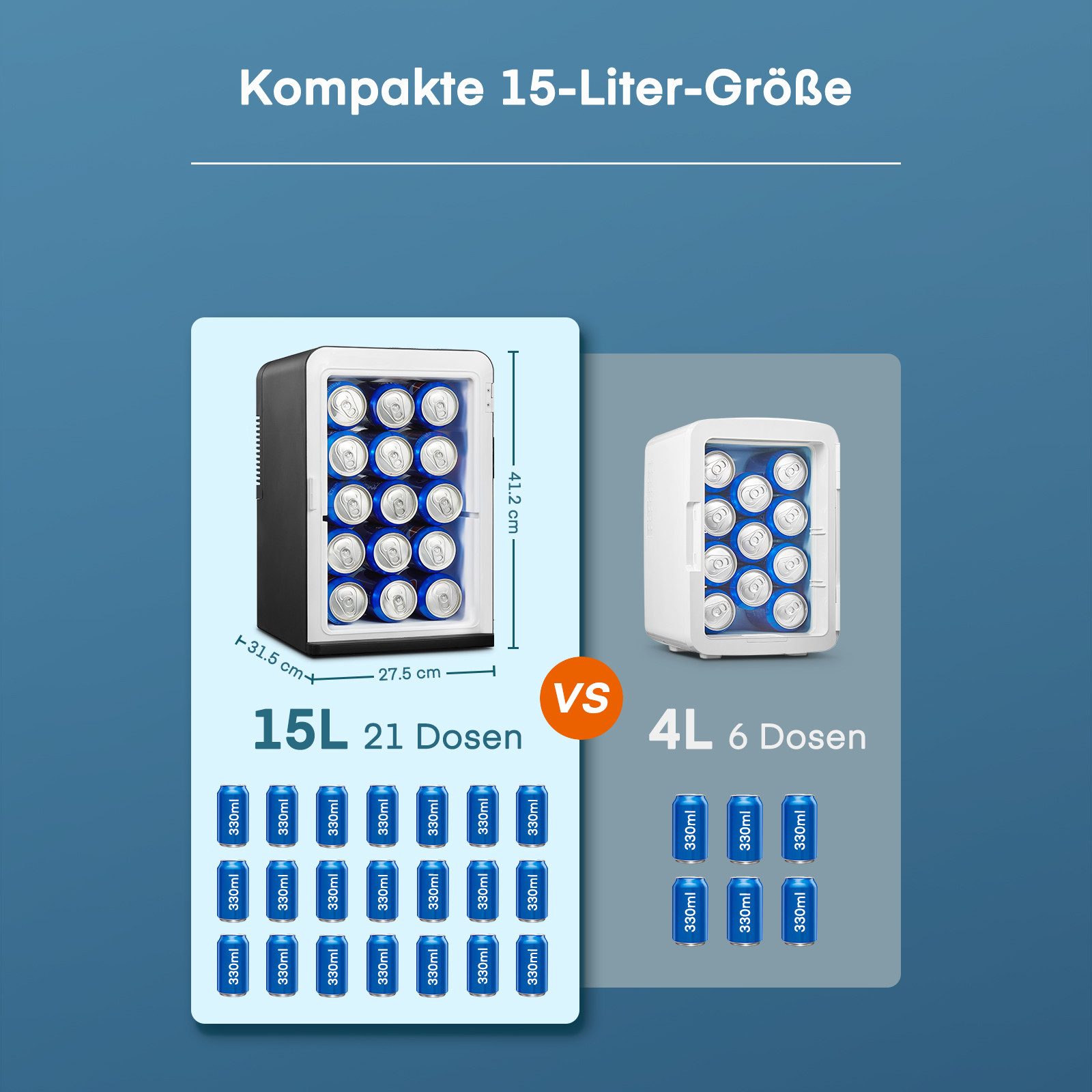 Kühlschrank 2-in-1-Minikühlschrank, 15L, Kühlen und Heizen, DC/AC, Schwarz