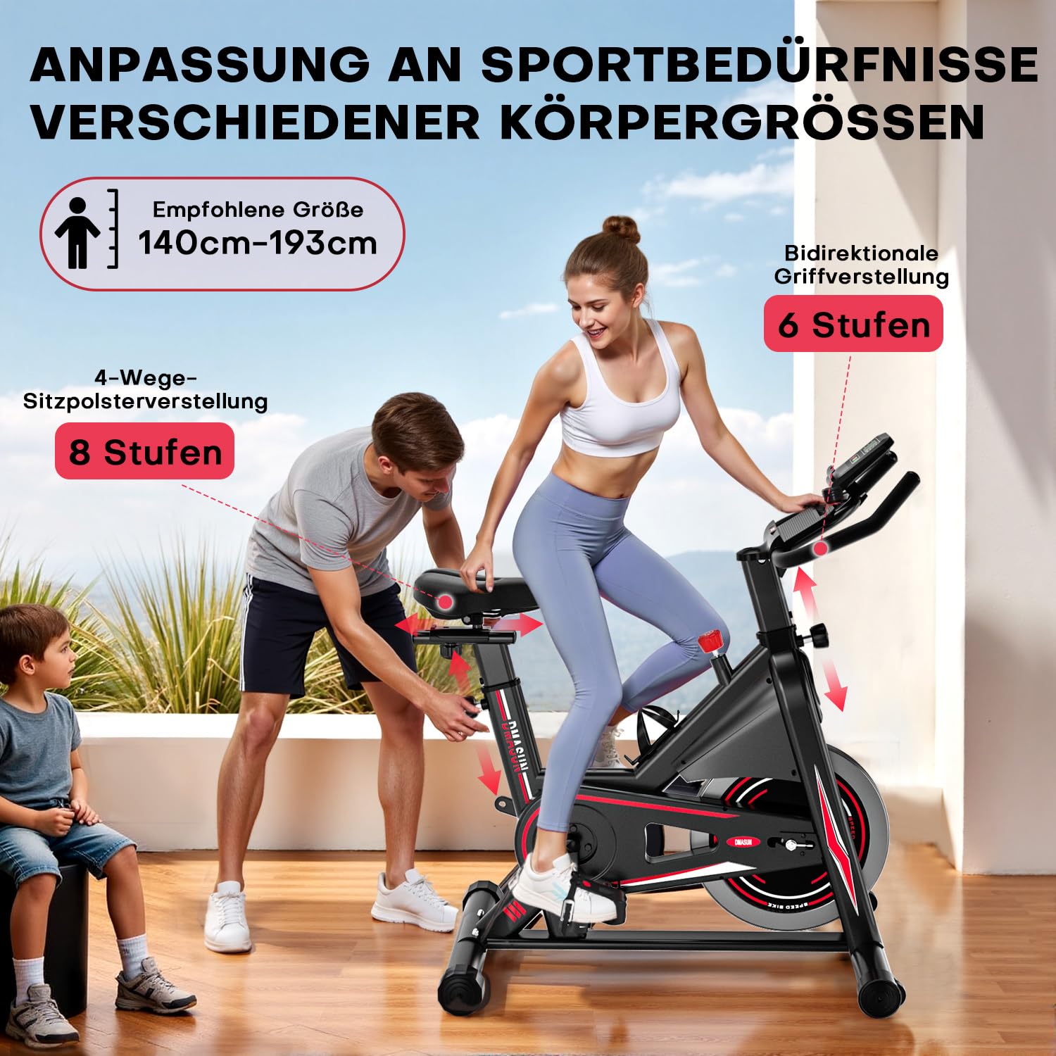 DMASUN Heimtrainer Fahrrad leiser 0 bis 100% Widerstand Display Tablet Halterung bequemer Sitz bis 160 kg
