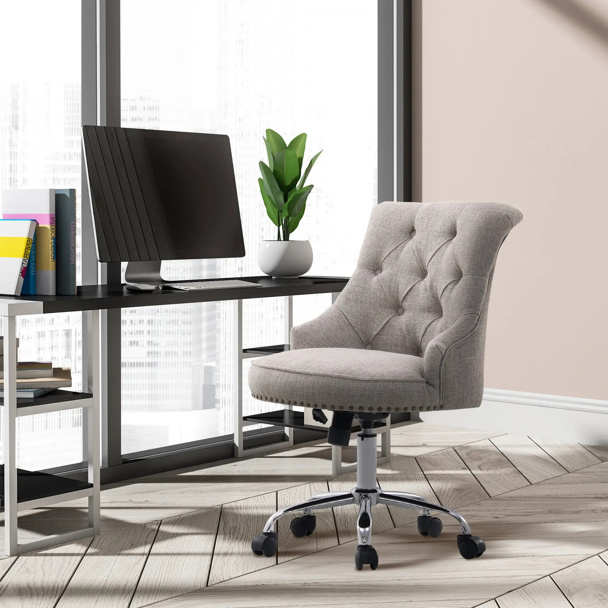 HOMCOM Polsterstuhl Bürostuhl höhenverstellbar Chesterfield Design