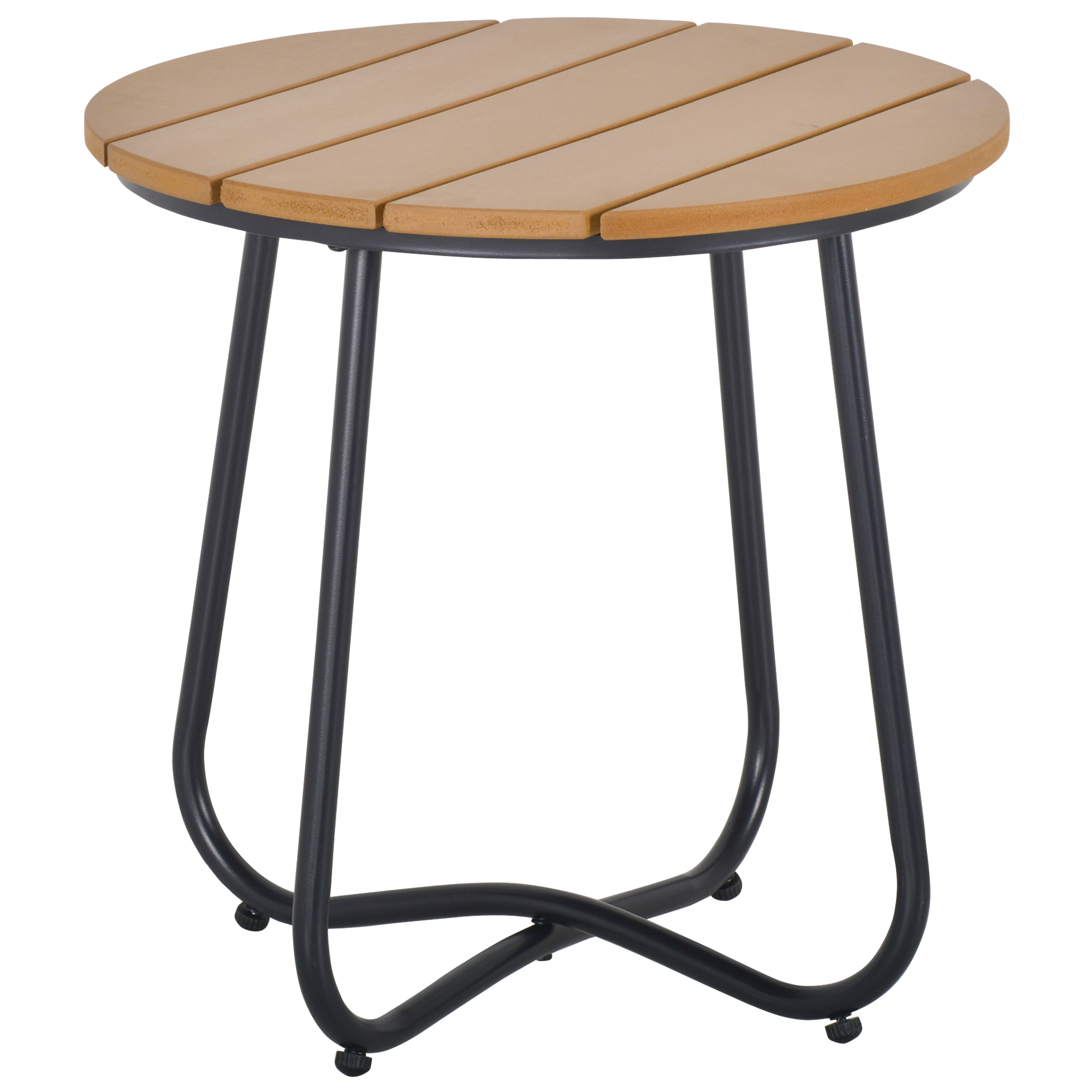 Outsunny Gartentisch Rundtisch elegant Gartenmöbel stabil verstellbare Füße Dekoration Garten Terrasse Wohnzimmer Stahlboden Braun Ø49 x 48H cm