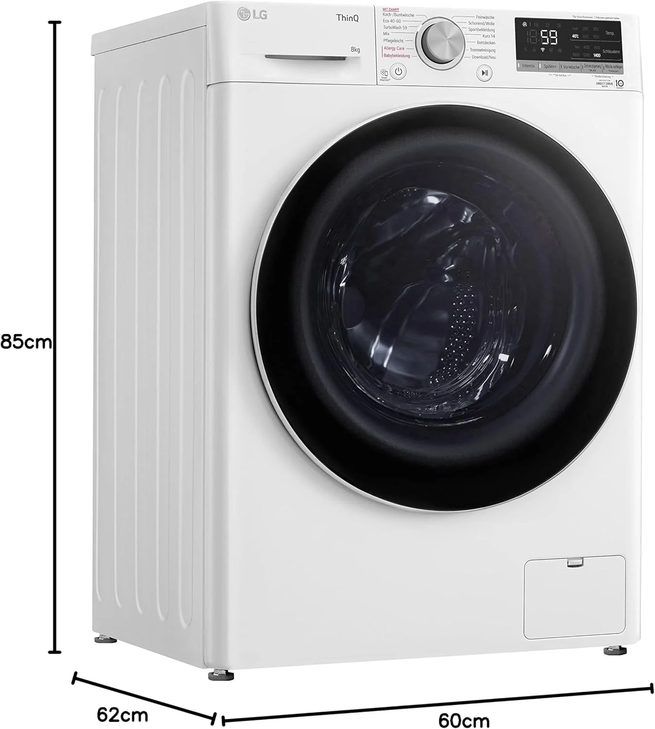 LG F4WV7080, Klasse A, Voorlader Wasmachine 8 kg, 1400 tpm, AI Direct Drive, Wi-Fi, Dieptereiniging met Stoom, Grote Capaciteit, TRIPLE A, Veiligheidsglas Buitendeur, 62 x 60 x 85 cm ? Wit