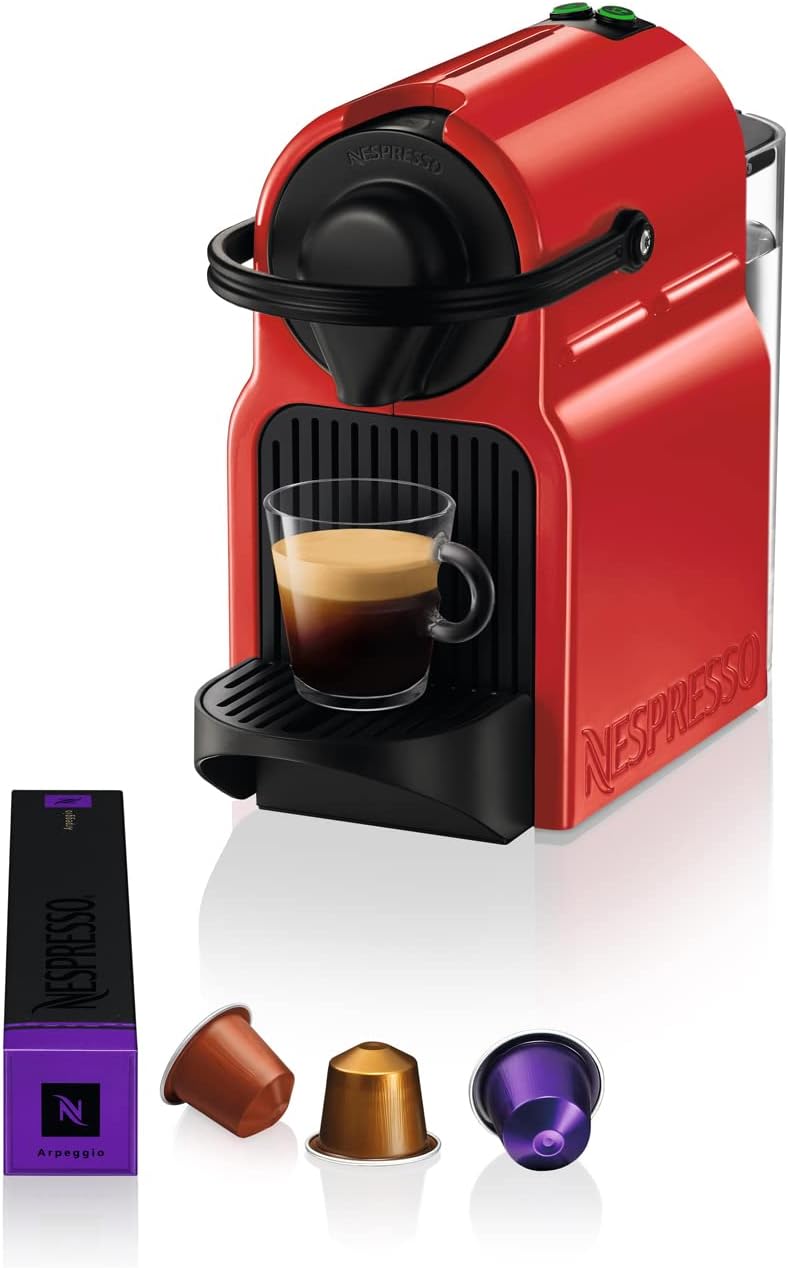 Krups Nespresso Inissia XN1005, Macchina da caffè, Sistema Capsule Nespresso, Serbatoio acqua 0.7L, Ruby Red