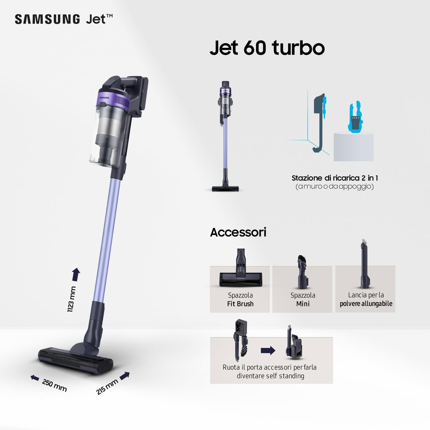 Aspirapolvere Senza Fili Jet 60 Turbo VS15A6031R4/ET, Senza Sacco, Potenza 150W, Fino a 40 min di Autonomia, Violet