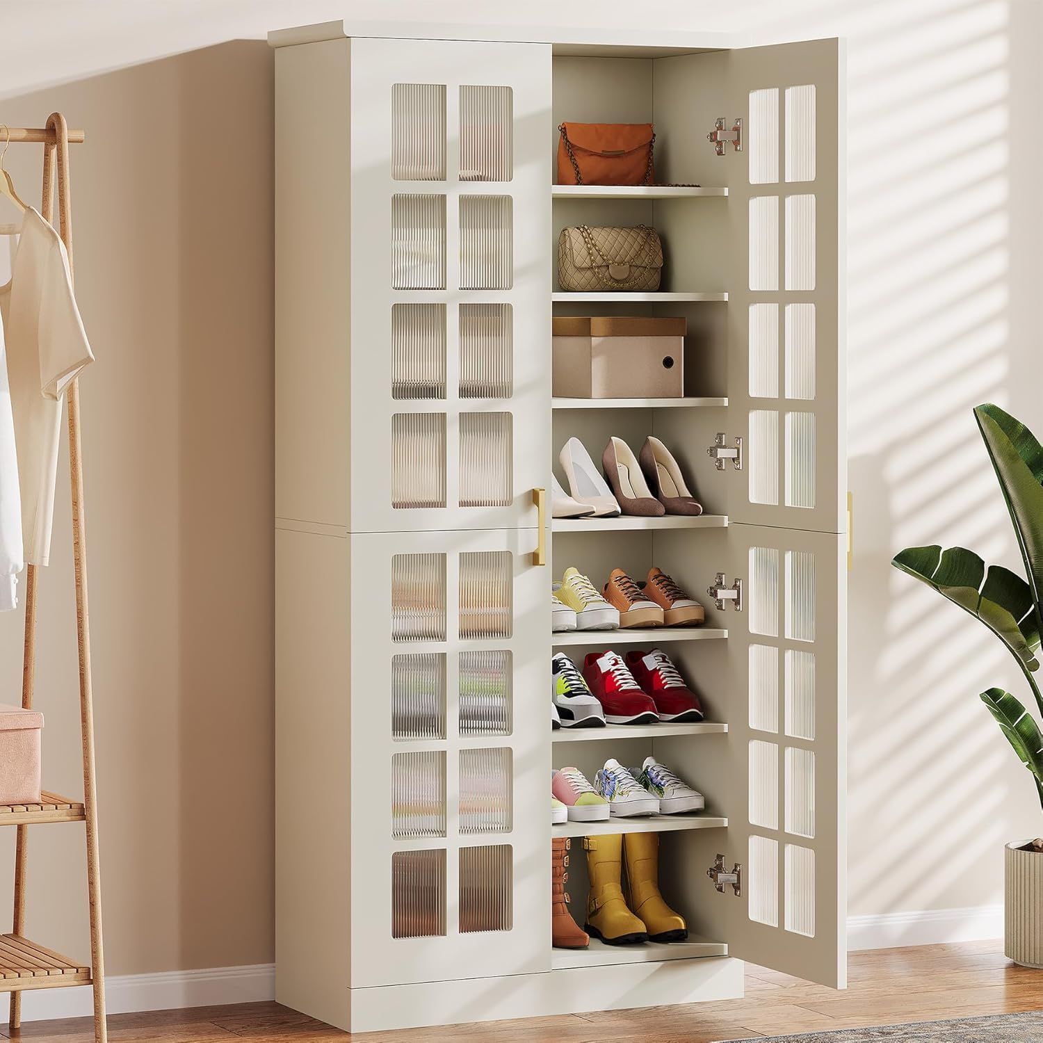 Tribesigns 71-Inch Tall Shoe Cabinet with Doors, 8-Tier Shoe Storage with Adjustable Shelves, Modern Shoe Organizer Shoe Rack Cabinet for Entryway Hallway Closet Living Room, White