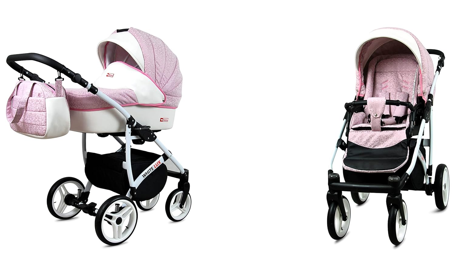 BabyLux® Bambimo Kinderwagen Set 3 in 1 - White Lux - incl. Babywanne, Buggy Sportsitz, Auto-Babyschale - Autositz - Kinderwagenset - Kombikinderwagen mit Wickeltasche, Regenschutz usw.