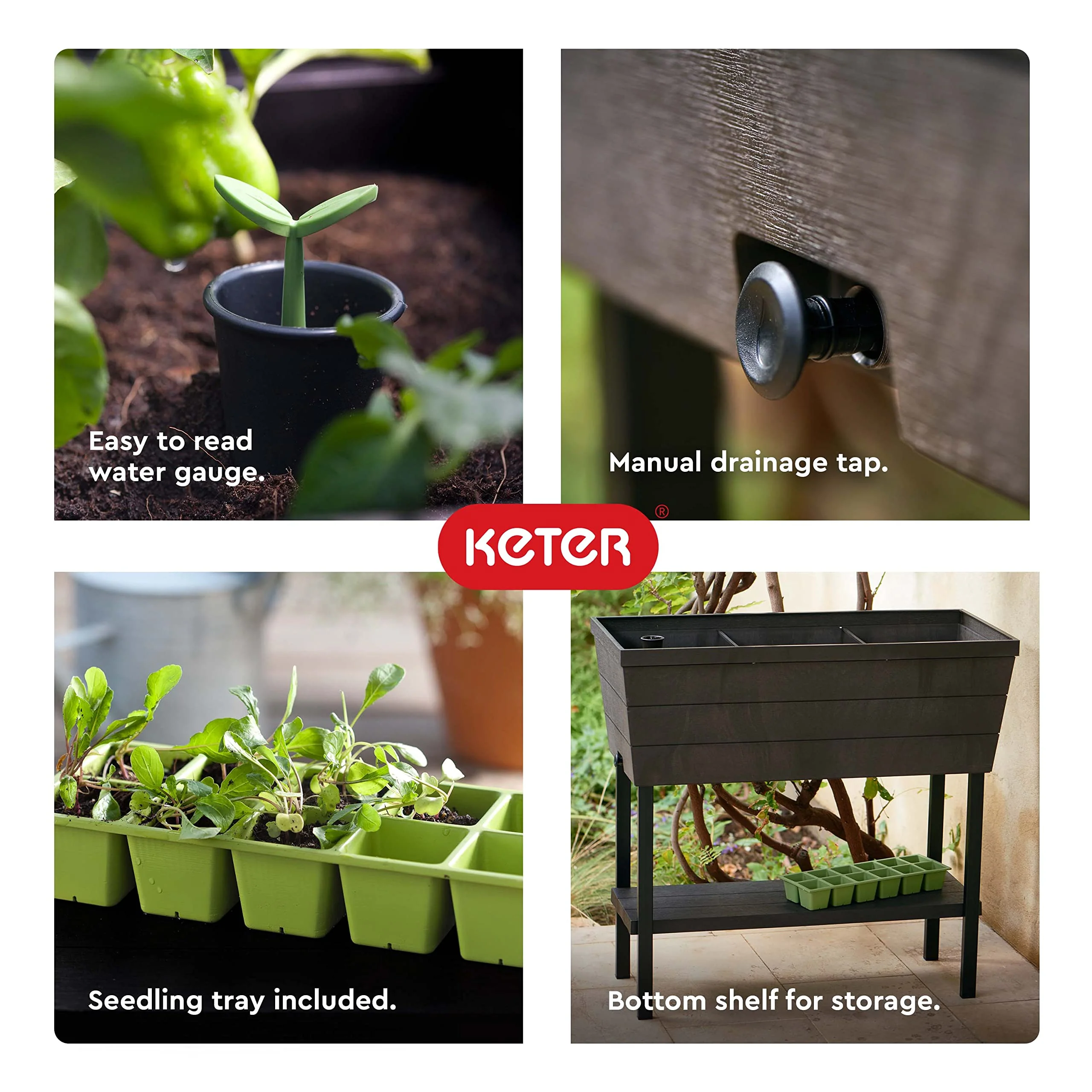 Keter Bloomer Jardinera Plástica Elevada en Grafito