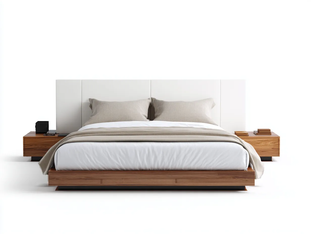 Doppelbett-Holz-Kunstleder-212 x 192 x 98 cm-Weiß-Walnuss-Moderner Stil