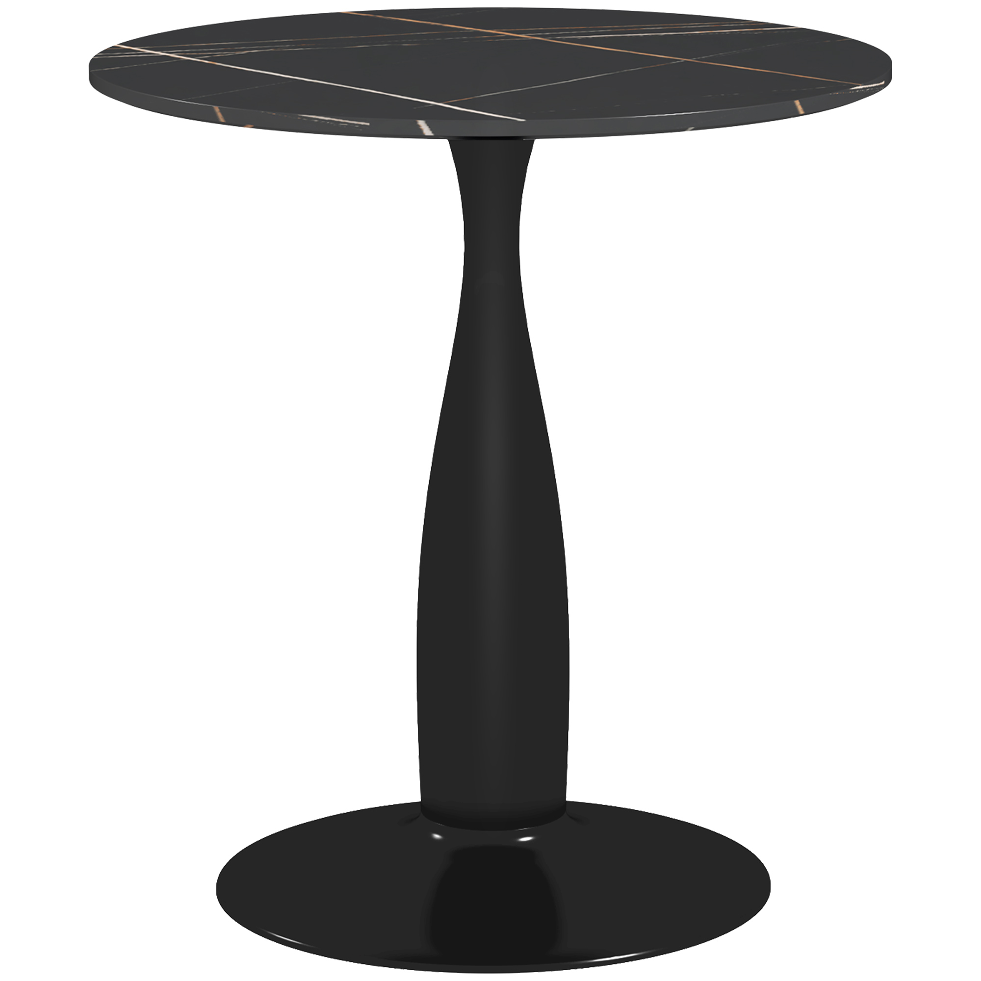 HOMCOM Runder Esstisch, pulverbeschichteter Stahl, MDF mit Melamin, rutschfeste Füße, 70 x 74 cm, Schwarz