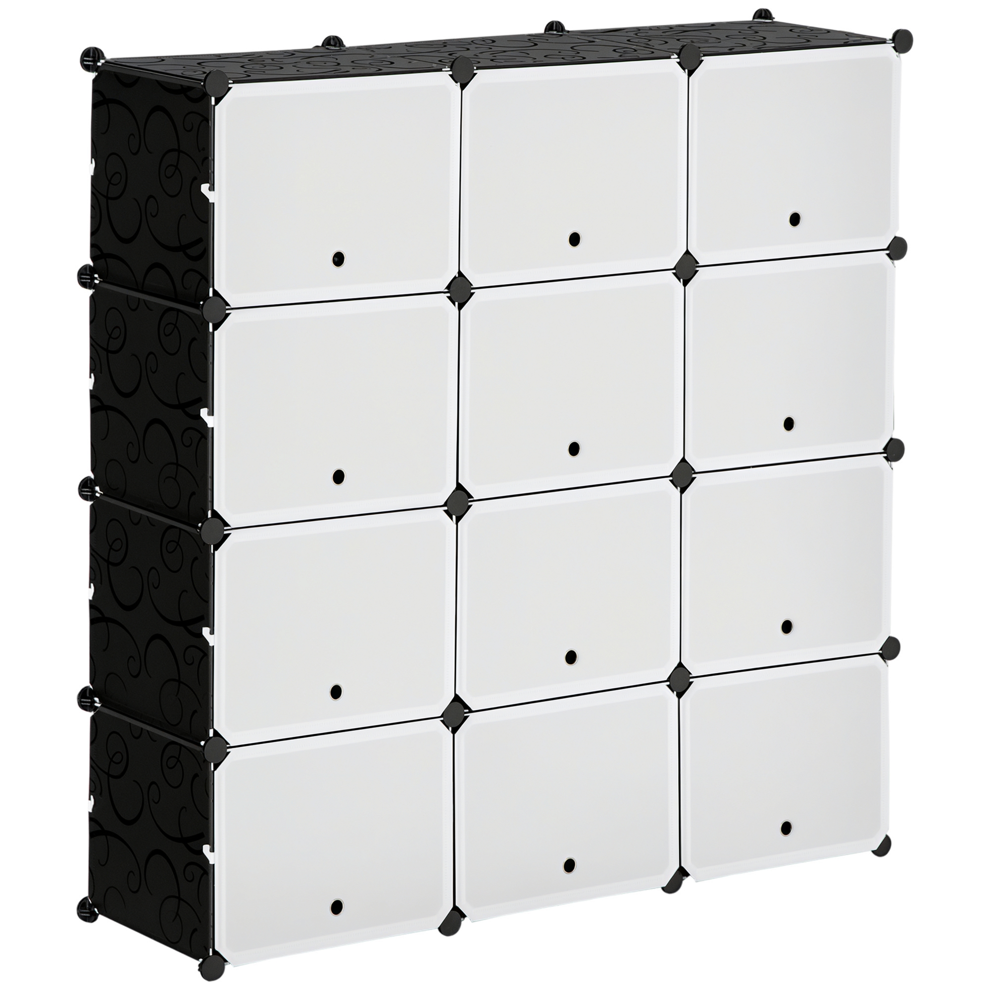 HOMCOM Modulares Regalsystem, Steckregal, zusammensetzbar aus 12 Würfeln 125 x 32 x 125 cm, Kunststoff+Stahl Schwarz