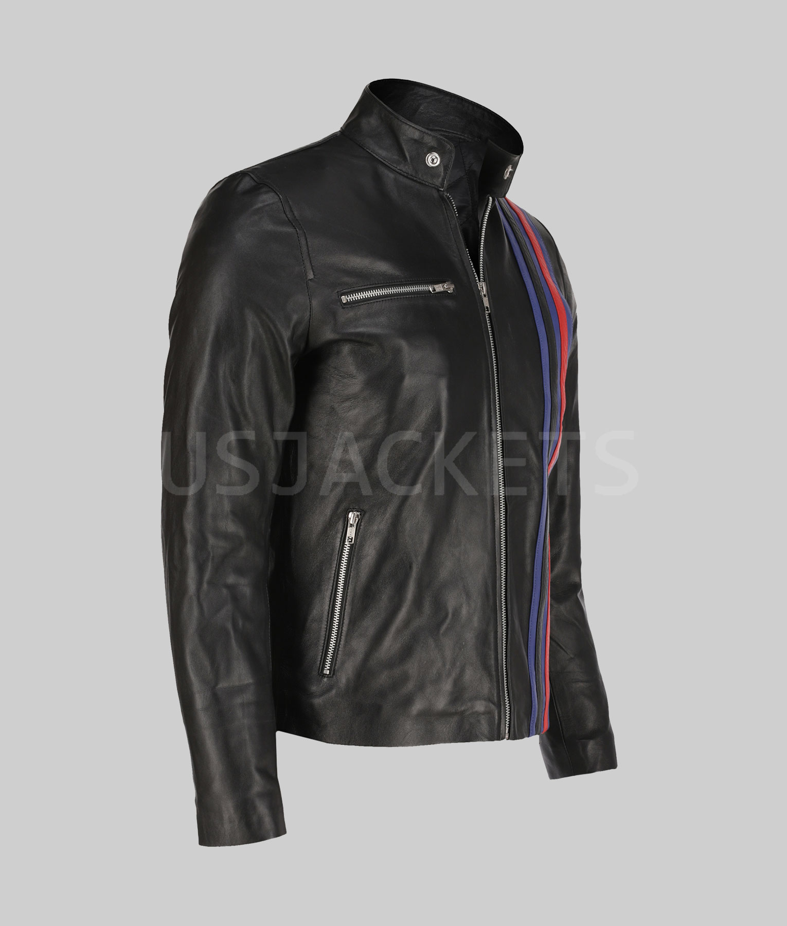 Mens Black Leather Racer Jacket