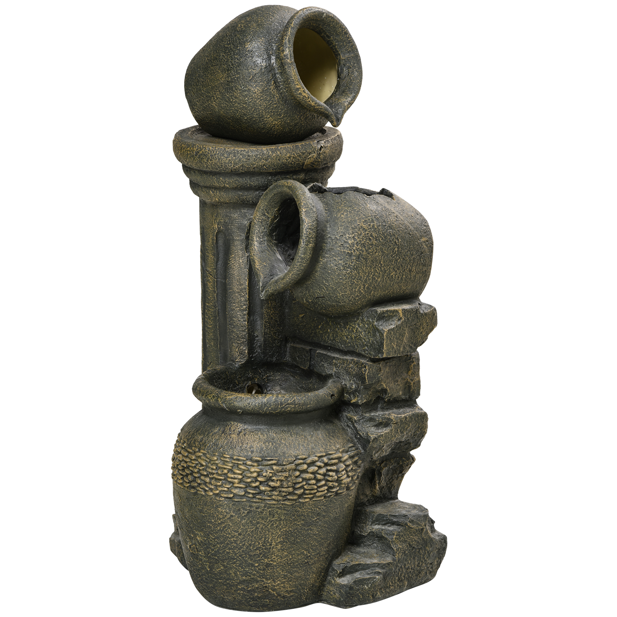 Outsunny Springbrunnen, verstellbare Pumpe, wetterbeständig, 25 cm x 24 cm x 60 cm, Grau