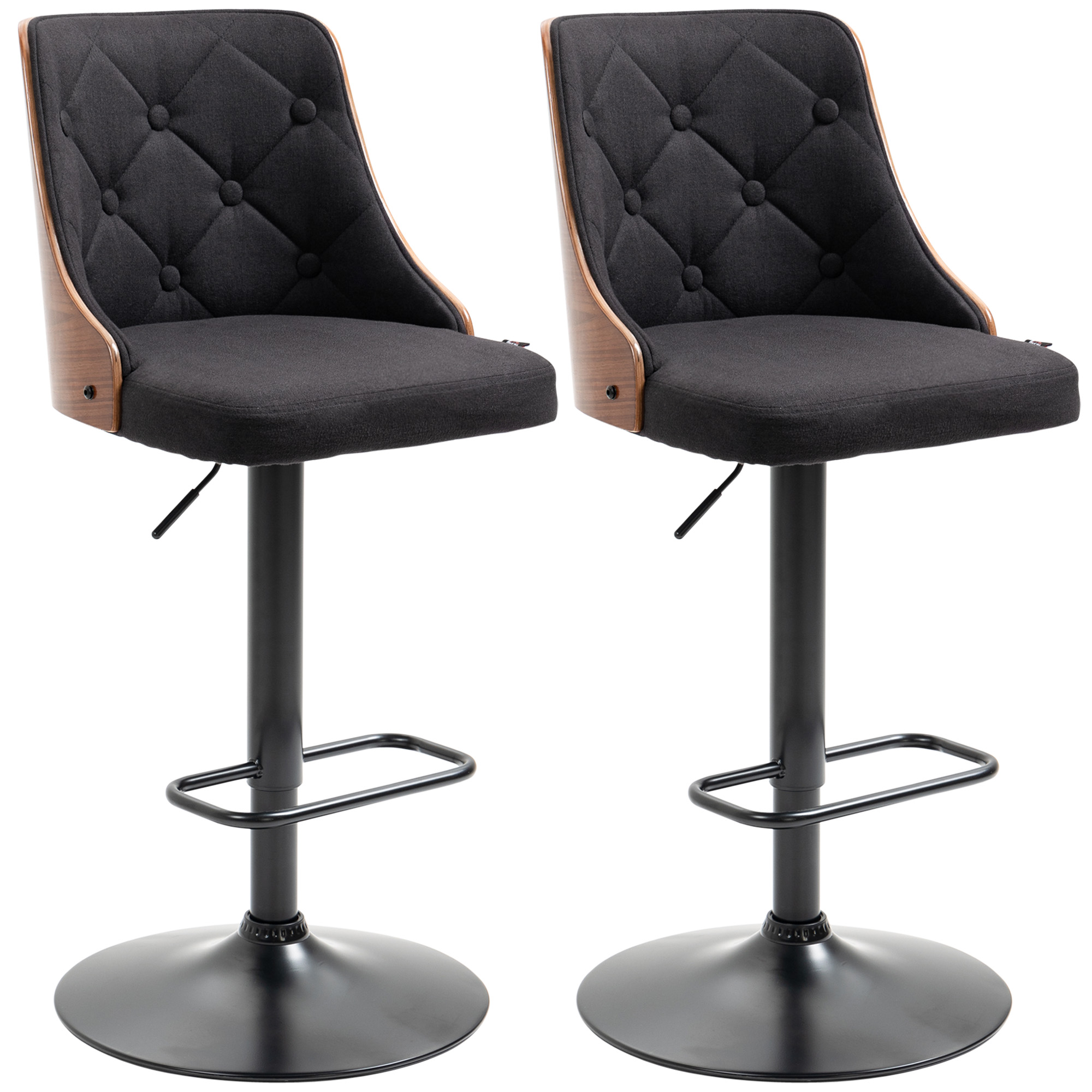 HOMCOM 2er-Set Höhenverstellbare Barhocker 360° drehbar mit Fußstütze, gepolsterter Stoff