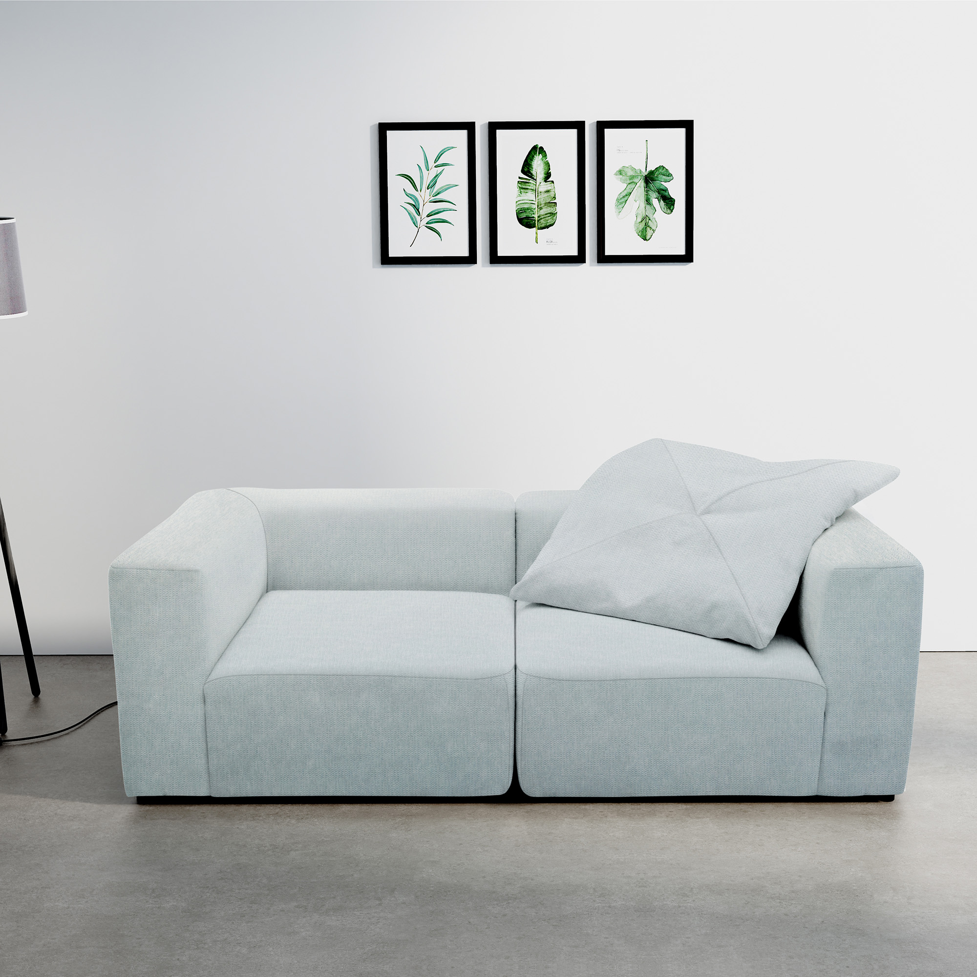 Sofa 800013, 2-Sitzer, rechteckig, gepolsterte Rückenlehne, 2er Couch, 216 x 108 x 69 (BxTxH), Hellgrau