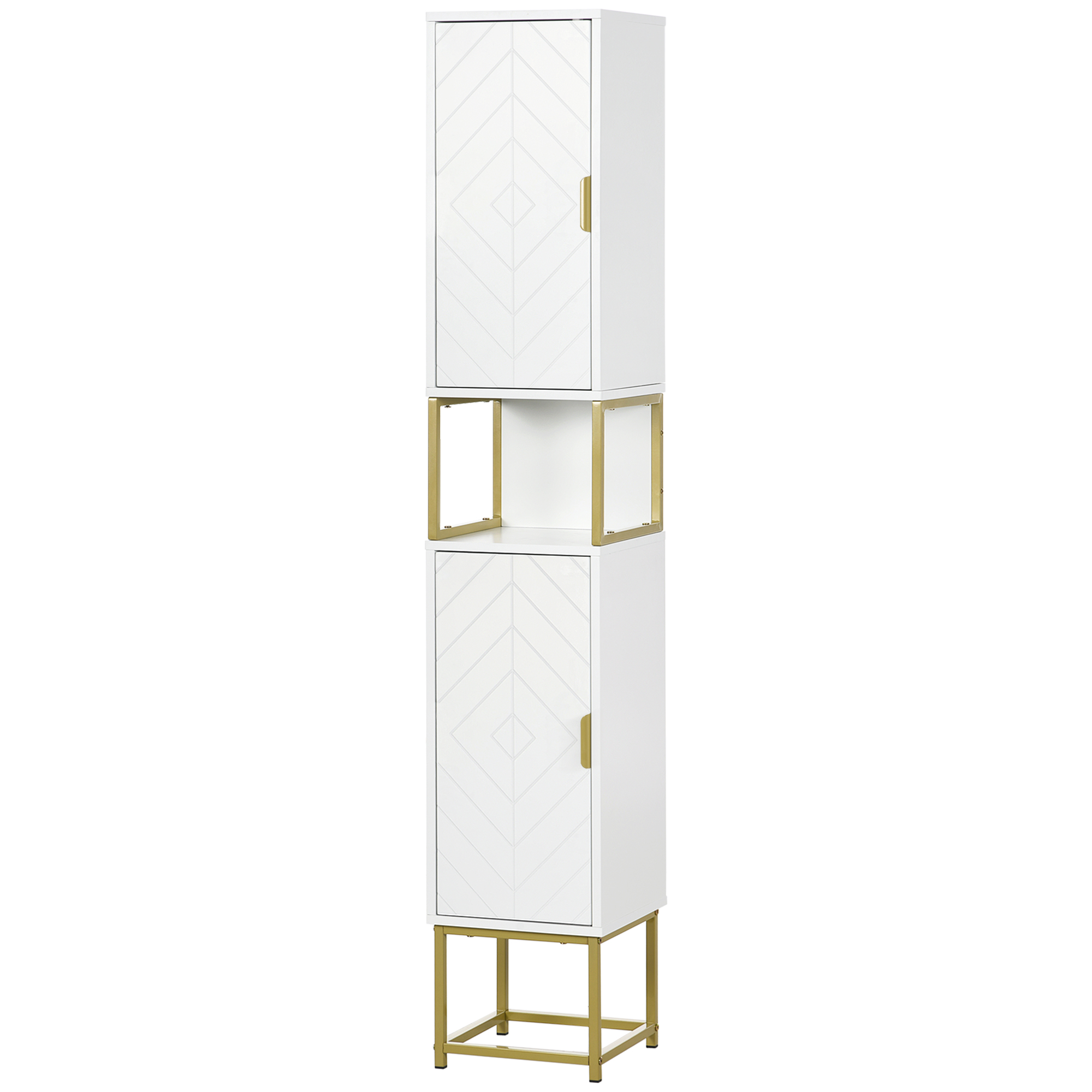 kleankin Badezimmerschrank mit Nische und 2 Schränken, höhenverstellbarem Regal, Stahlbeinen