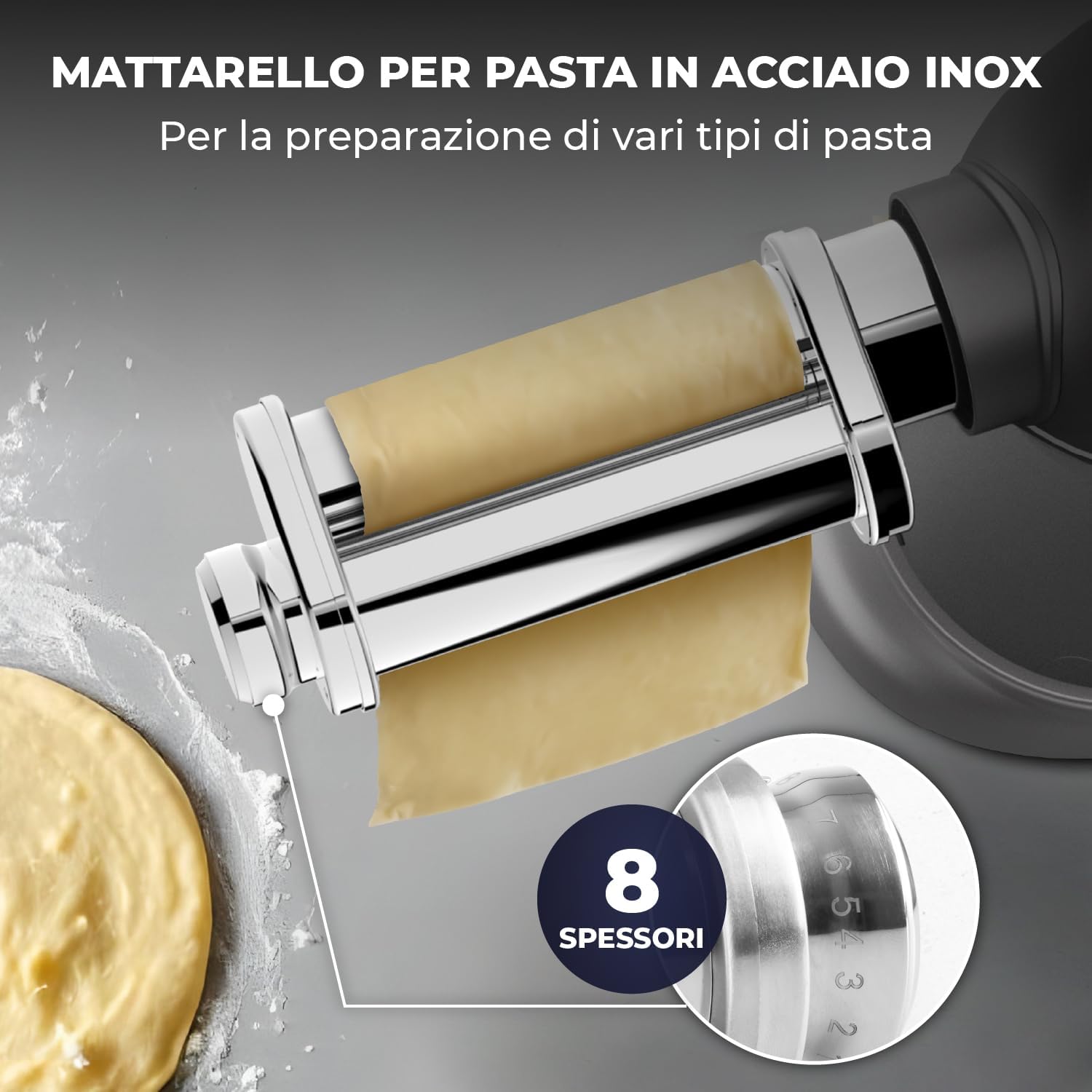 Macchina Planetaria per Pasta – 2000W – Robot da Cucina – Macchina Pasta Fresca – 6,2L Ciotola in Acciaio Inossidabile