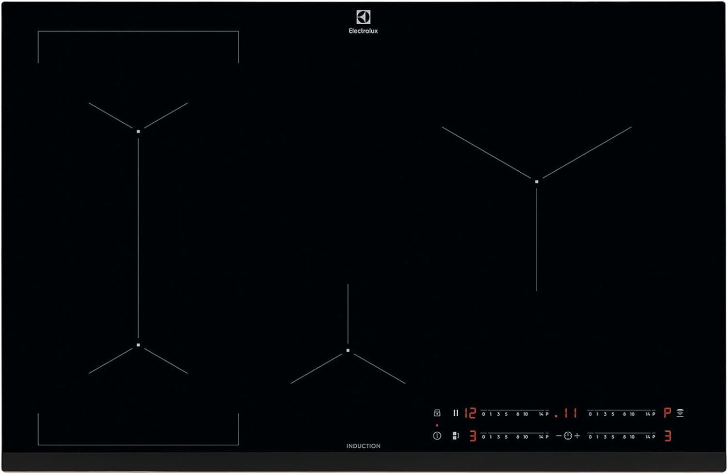 Electrolux Serie 600 Piano Cottura a Induzione 4 Fuochi da Incasso, LIL83443 Bridge 80 cm, Tecnologia Hob2Hood® e Zone Cottura Flessibili, 780x520 mm, Nero