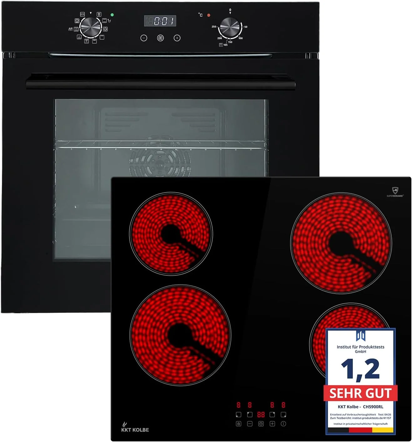 KKT KOLBE Autarkes Herdset, 60cm Einbaubackofen BO7005FB, 59cm Kochfeld CH5900RL, Grill, SET7005FBCH5900RL, Heißluft, AirFry, Pizzafunktion