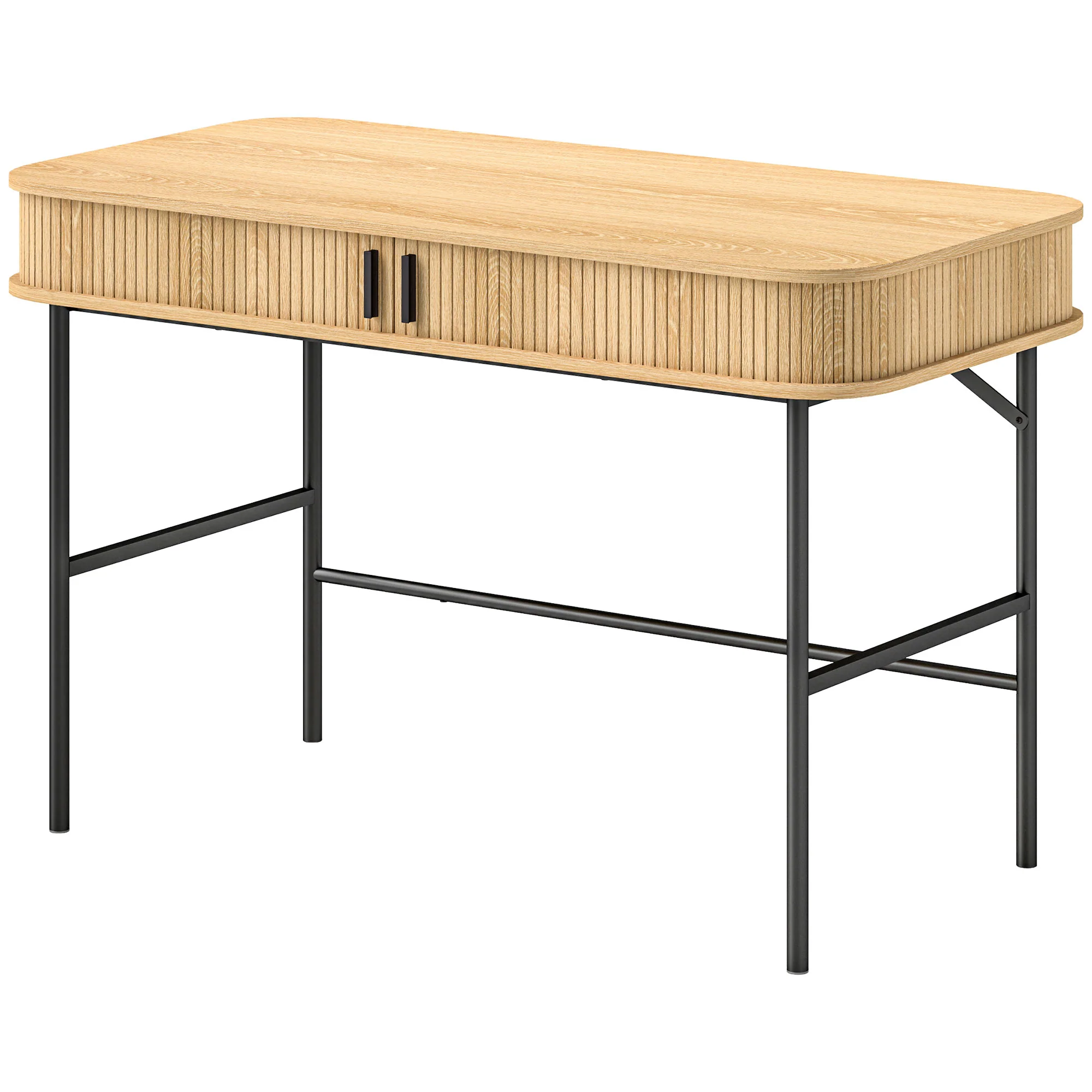 HOMCOM Schreibtisch mit Stauraum Lamellendekor Eiche