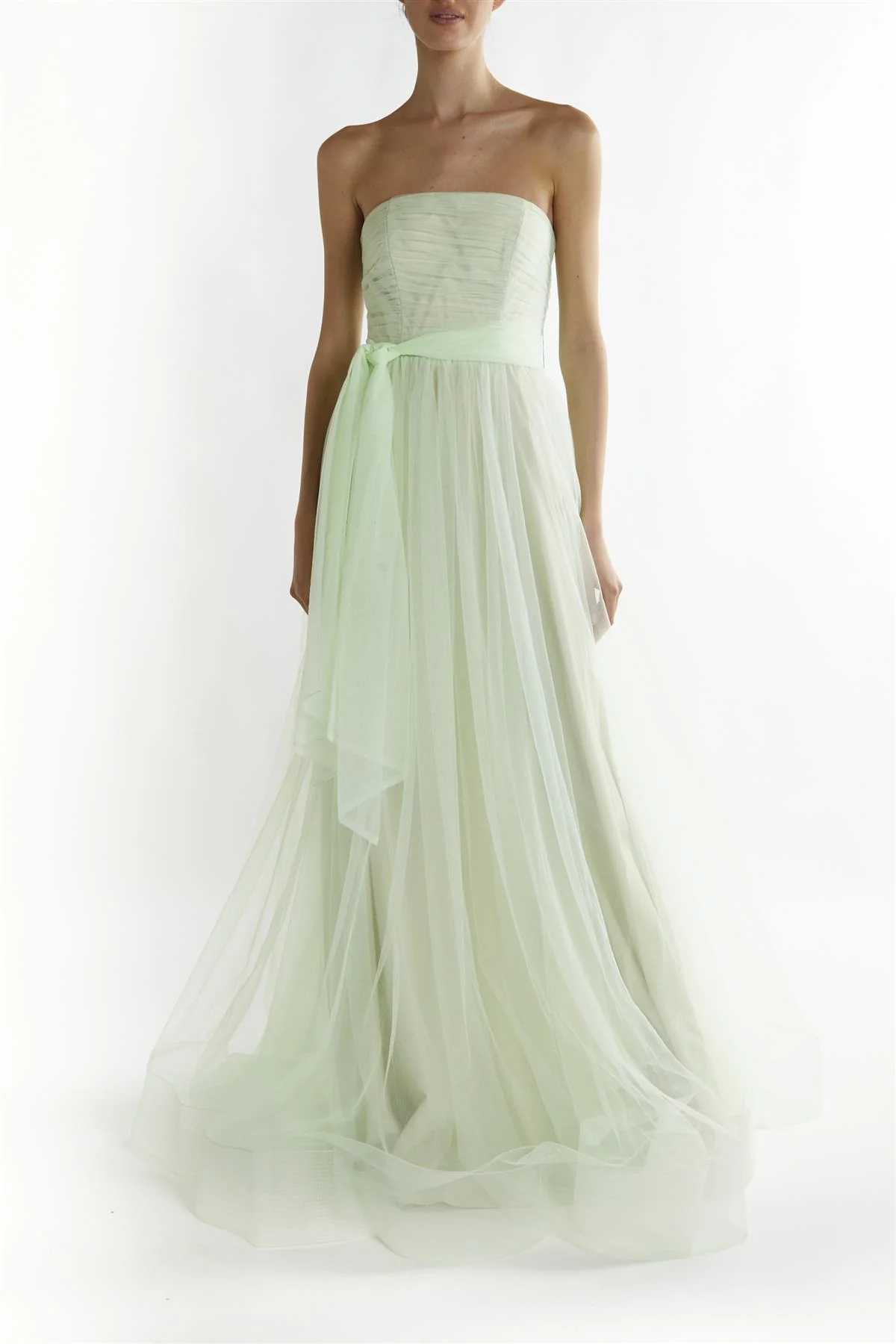 Mint-Green Theodora Strapless Maxi-Dress Bardot neck