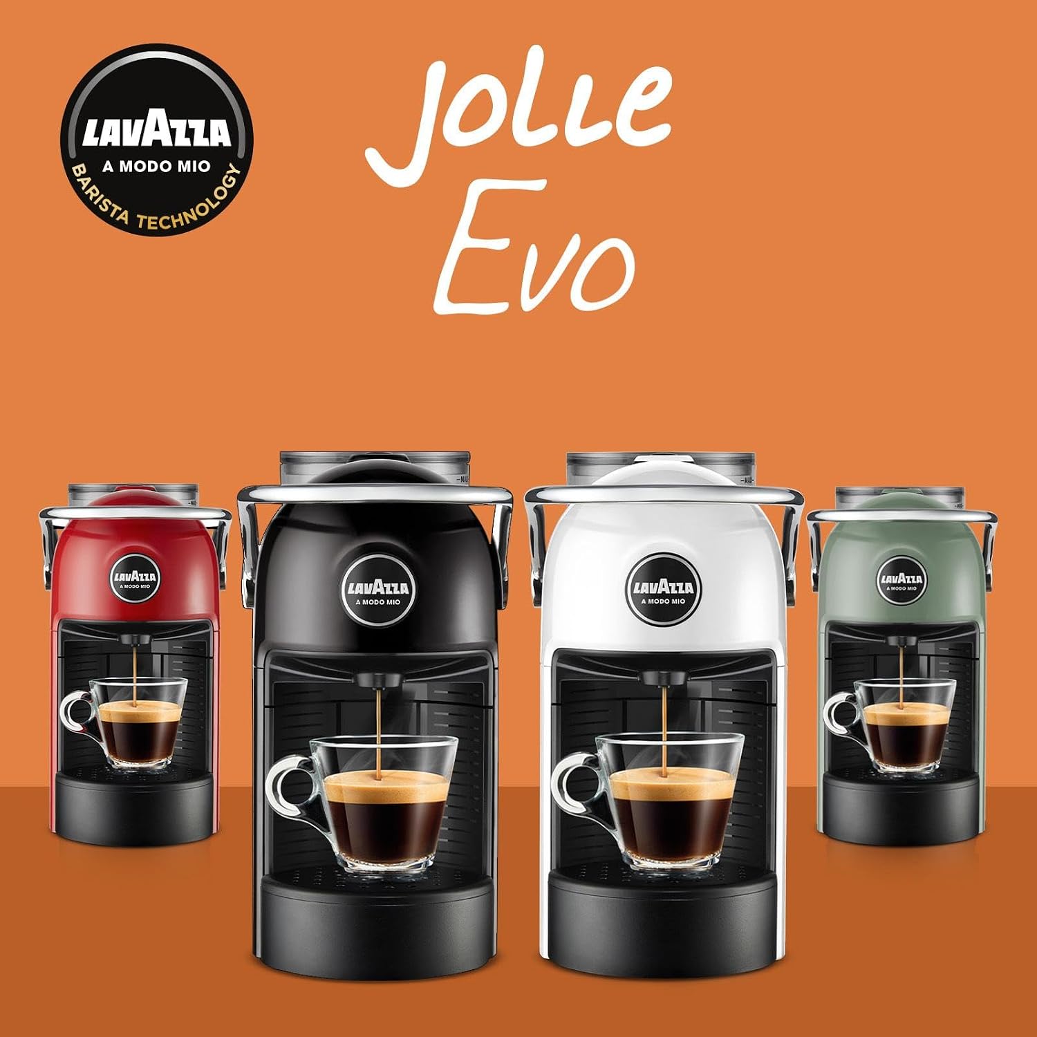 Lavazza A Modo Mio Jolie Evo, Macchina per Caffè Realizzata con 36% di Plastica Riciclata, Macchina Espresso con 64 Capsule Lavazza A Modo Mio Crema e Gusto Classico Incluse, Rossa