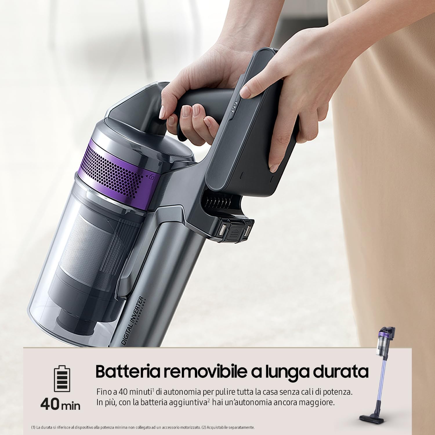 Aspirapolvere Senza Fili Jet 60 Turbo VS15A6031R4/ET, Senza Sacco, Potenza 150W, Fino a 40 min di Autonomia, Violet