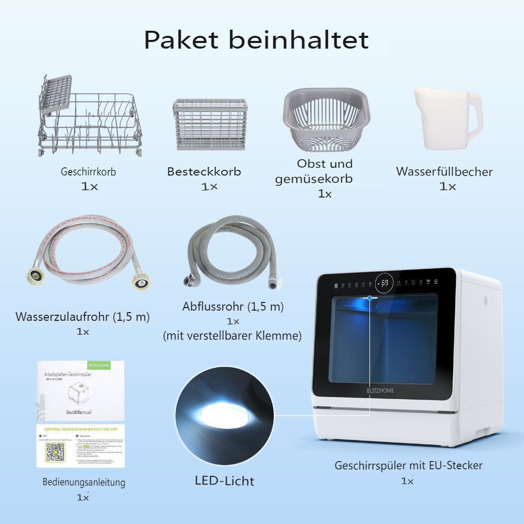 Tischgeschirrspüler 950W Mini Tischspülmaschine Geschirrspüler BH-4-CDW