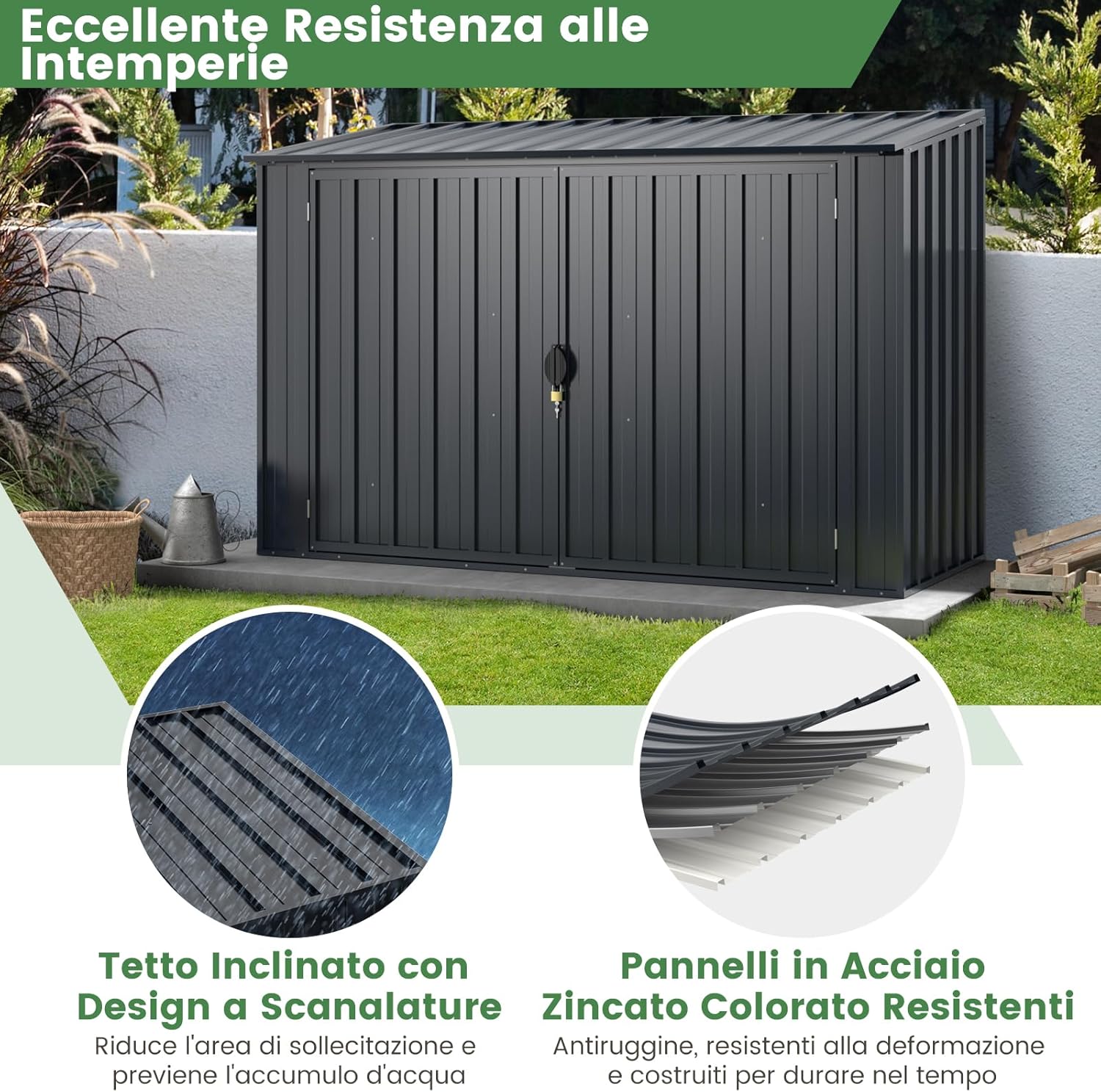 RELAX4LIFE Casetta da Giardino 1,66 m² 2,11 m³con Ampio Spazio di Stoccaggio, Tetto Apribile e Porta con Chiavistello e Serratura, per Bidoni della Spazzatura e Attrezzi