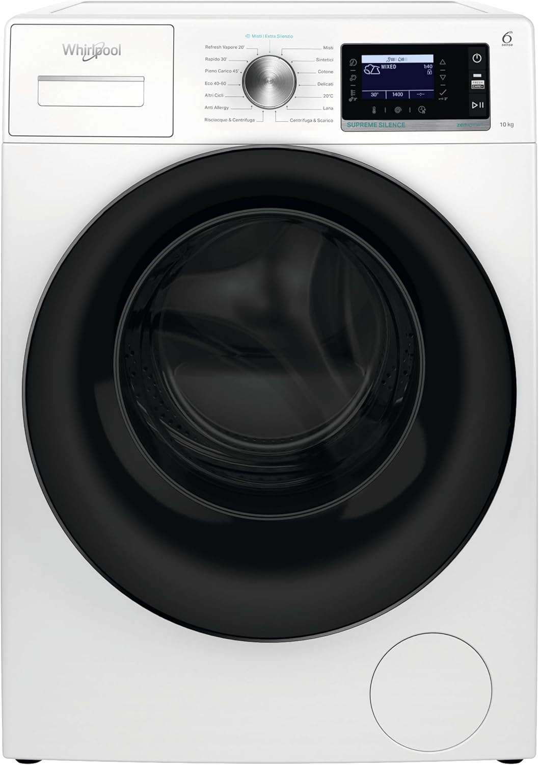 Whirlpool W6 08 SILENCE IT - Lavatrice 10 kg Libera Installazione, Carica Frontale. Centrifuga 1400 Giri Al Minuto. Larghezza 59,9cm, Profondità 64,3cm, Altezza 84,5cm, Classe Energetica A