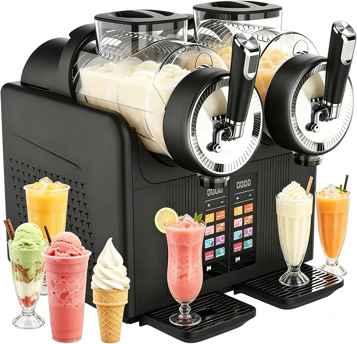 AUTUMFLATGAO Eismaschine, 2×2 L / 4 L Gesamt, Schwarz, Slush EIS Maschine für Zuhause, 2-in-1 Slushie Maschine