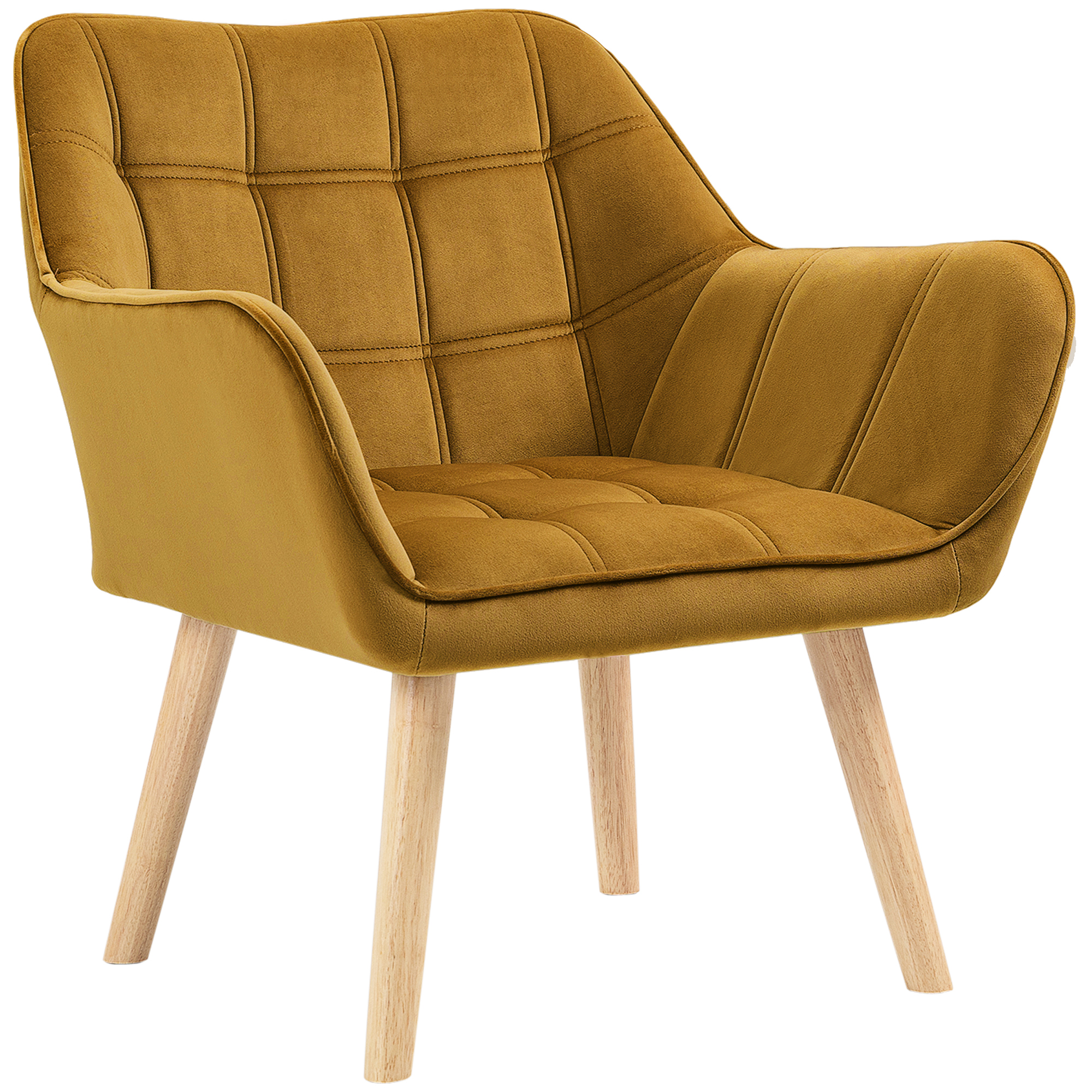 HOMCOM Polstersessel, Akzentsessel, Skandi Design, Samtoptik, bis 120 kg, Kautschukholzbeine, Gelb