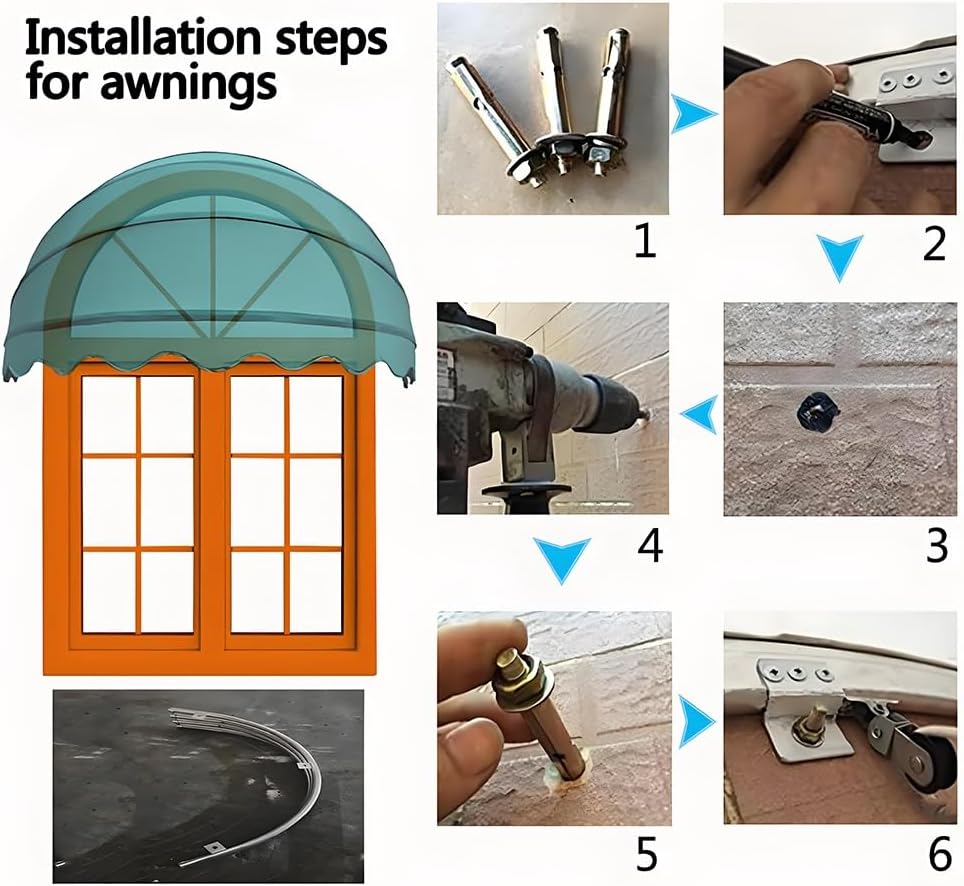 Gebogener einziehbarer Kuppelschirm für Fenster und Türen, 100 cm, blauer Baldachin, Klapprahmen für Terrasse, Outdoor, Sonnenschutz, ideal für Veranden und Räume