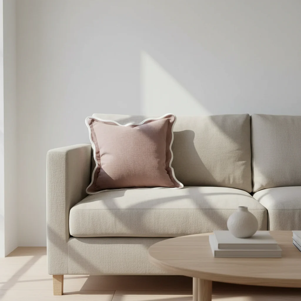 Dusty Pink Scalloped Edge Cushion �C Oversized 65cm (with Feather Pad)
