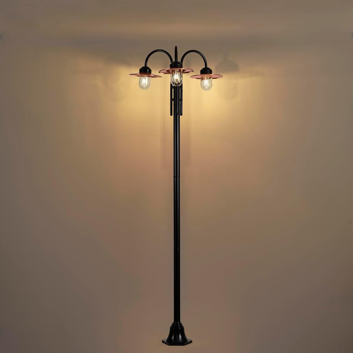 Qazqa Modern außen Pollerleuchte, Wegeleuchte, Pollerlampe für den Garten - Munich - Schwarz, max. 15W, Geeignet für LED, 235cm, IP44, 3-flammig
