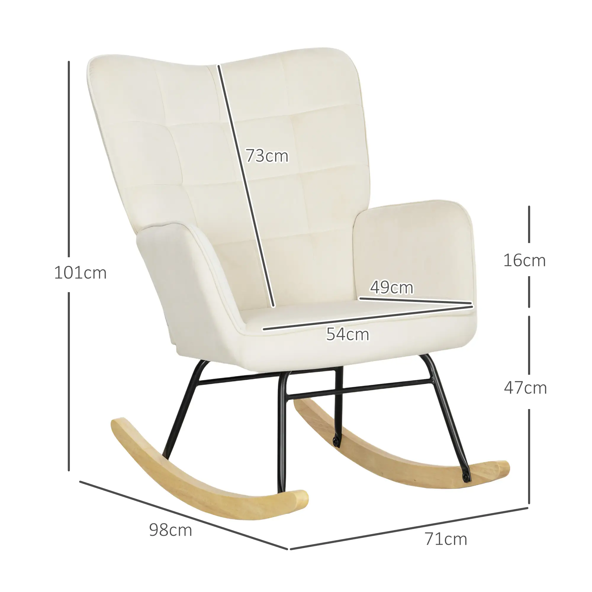 HOMCOM Schaukelstuhl Samtoptik Holzkufen Elegantes Design Beige