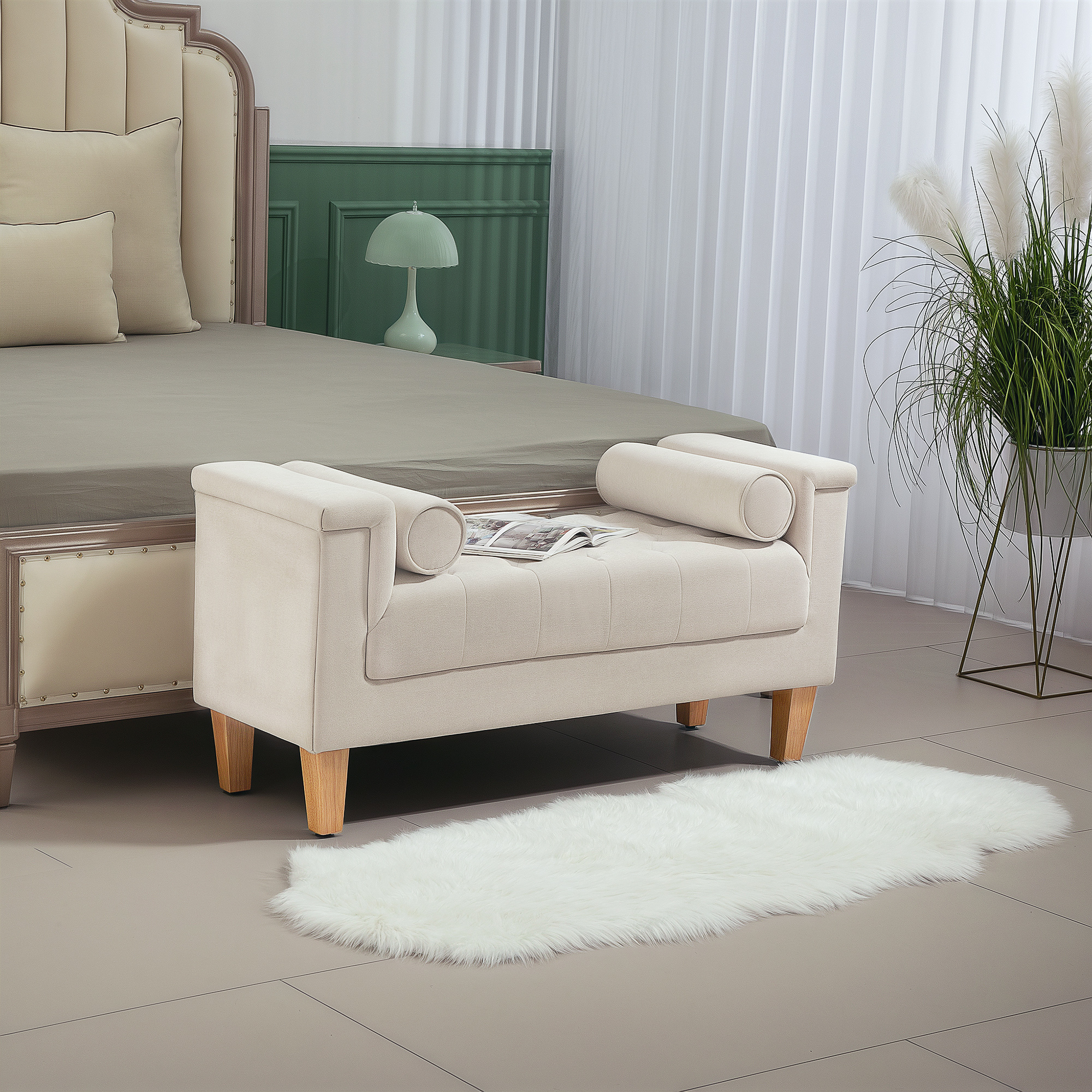 HOMCOM Polsterbank, Vintage-Design, 2 Kissen, Chenillebezug, 115 x 44 x 58 cm, Beige
