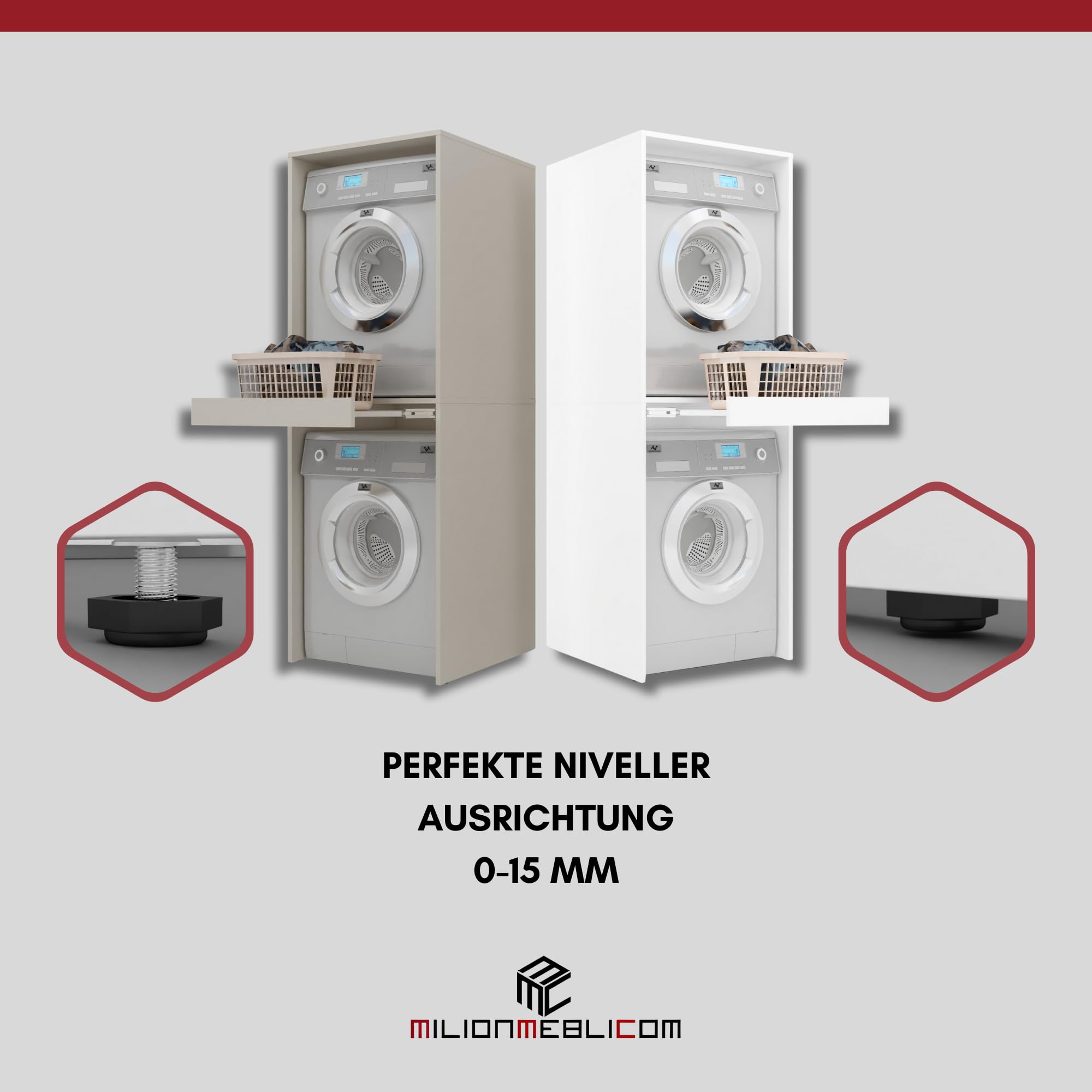 Waschmaschinenschrank für Waschmaschine und Trockner, 183,7x65x66 cm, mit ausziehbarem Regalboden und verstellbaren Standfüßen, Weiß