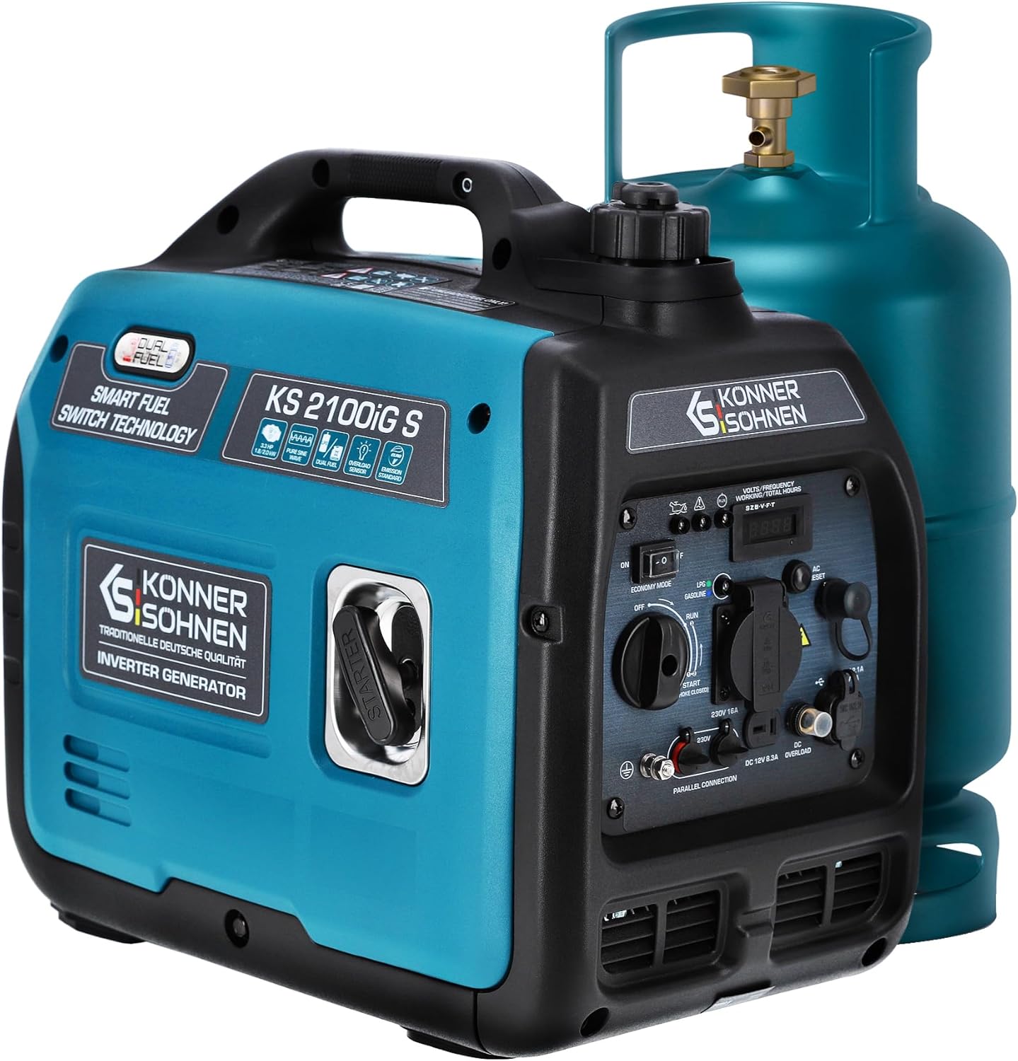 KS Könner & Söhnen KS 2100iG S Petrol Inverter Generator 2000 W Schuko Socket 230 V 2 USB Ports LED Indicator ECO Mode Emergency Generator EURO V