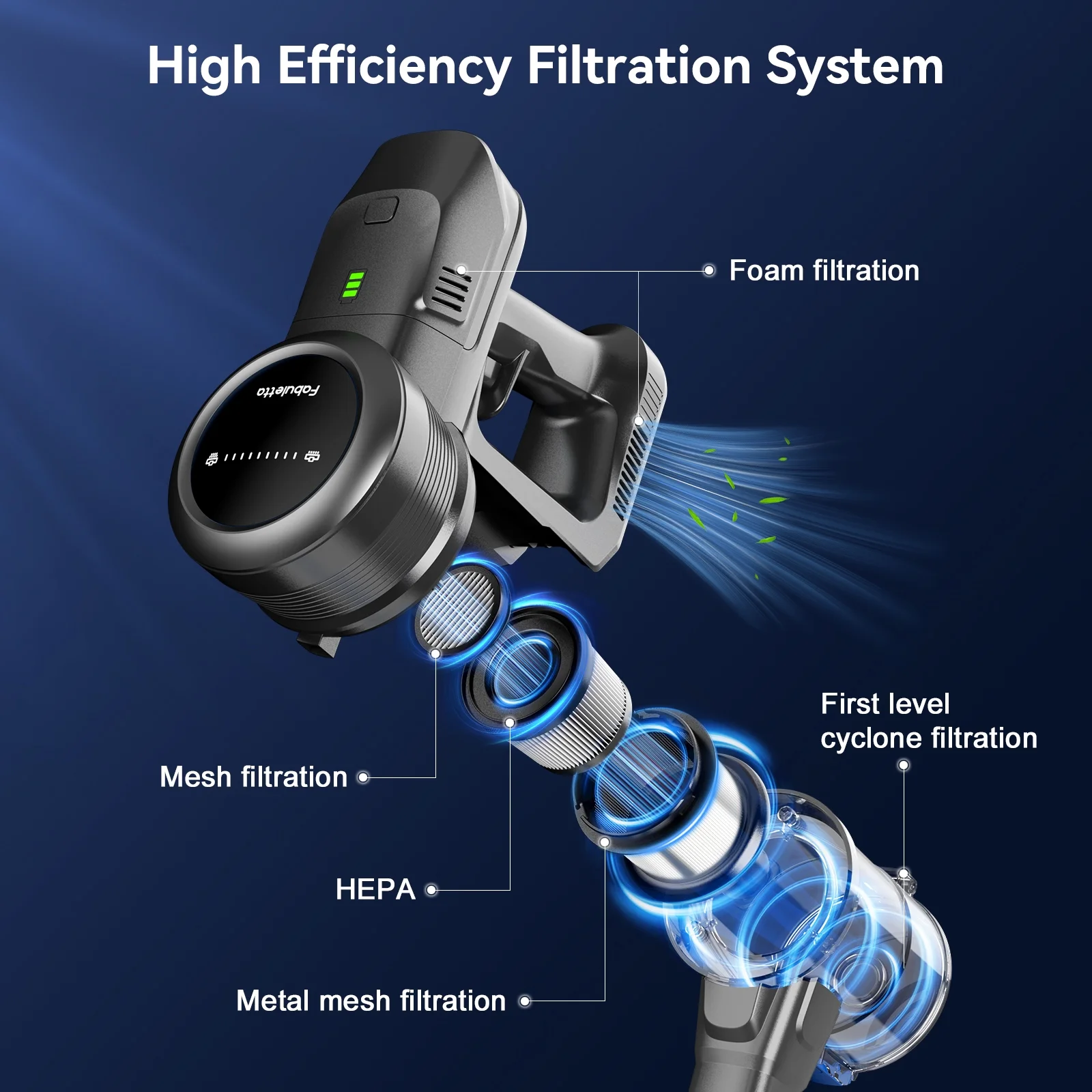 Lazyswan Cordless Vacuum Cleaner 35KPA Self-Standing Stick Vacuum 50min 400W Vac for Home Pet Hair Car Carpet Hardwood Floor, Black