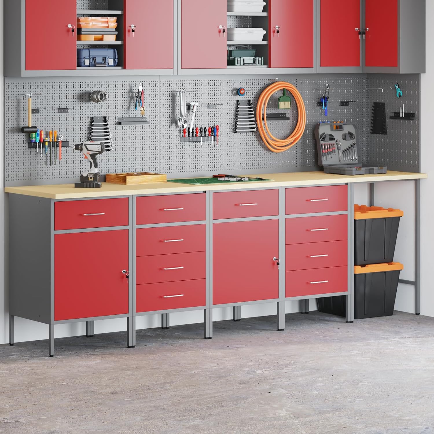 SKM 5-TLG. Werkstatteinrichtung-Set Rot Holzwerkstoff,Heimwerkerbedarf,Bauzubehör,Werkzeugaufbewahrung & Ordnungssysteme,Werkbänke,Rot,92.1KG,3321395