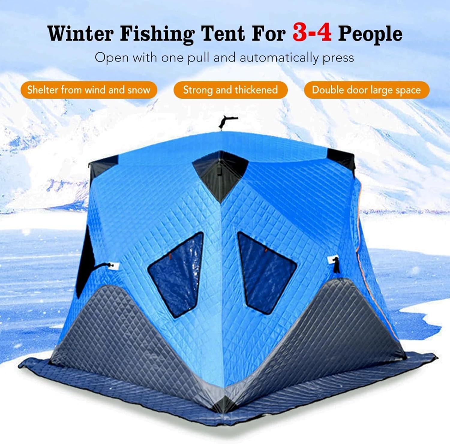 Eisangeln Shelter, Isoliertes Eisangeln Pop-Up-Zelt für 3-4 Personen, Tragbares Eisangeln Shanty Große Eishütte Winddicht