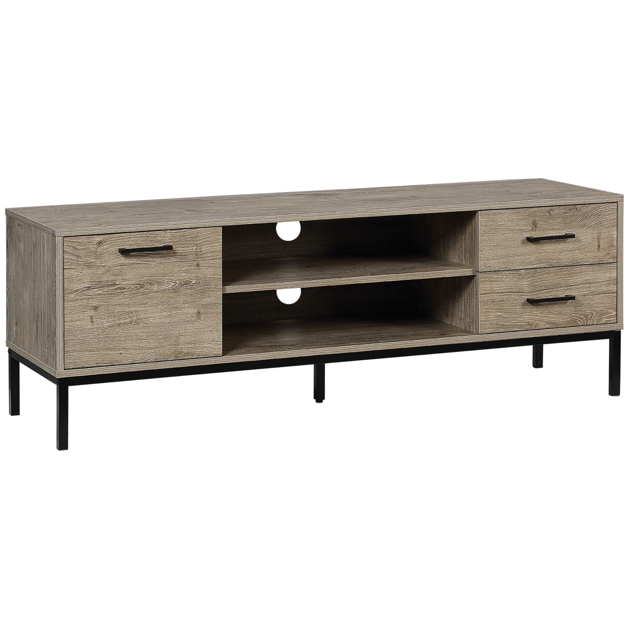 HOMCOM TV-Möbel TV-Schrank für Fernseher bis zu 50 Zoll mit Schrank, 2 Schubladen und 2 Fächern - 2 Kabeldurchlässen - 132 x 39 x 45,5 cm Grau Schwarz