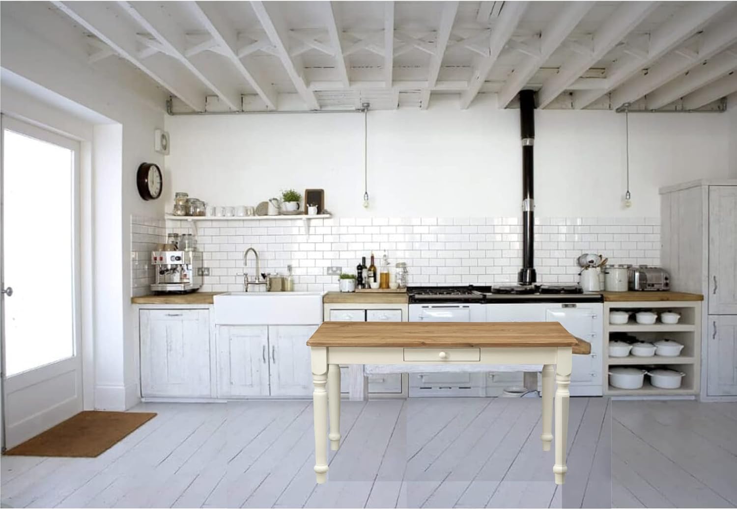 Biscottini Tavolo scrivania legno 140x80x80 cm - Tavolo cucina in massello di tiglio - Tavolo da pranzo per interni ed esterni - Tavolo legno massello con cassetto